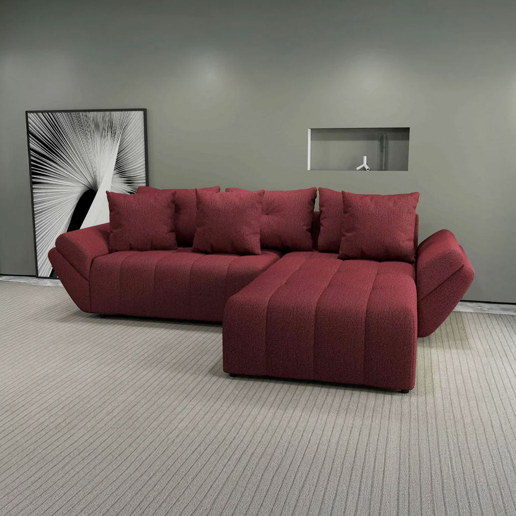 Colțar extensibil dumonde cu ladă de depozitare si sezut confortabil din spuma HR, Berlin Enjoy Rosu 280x185 cm II Fabrica