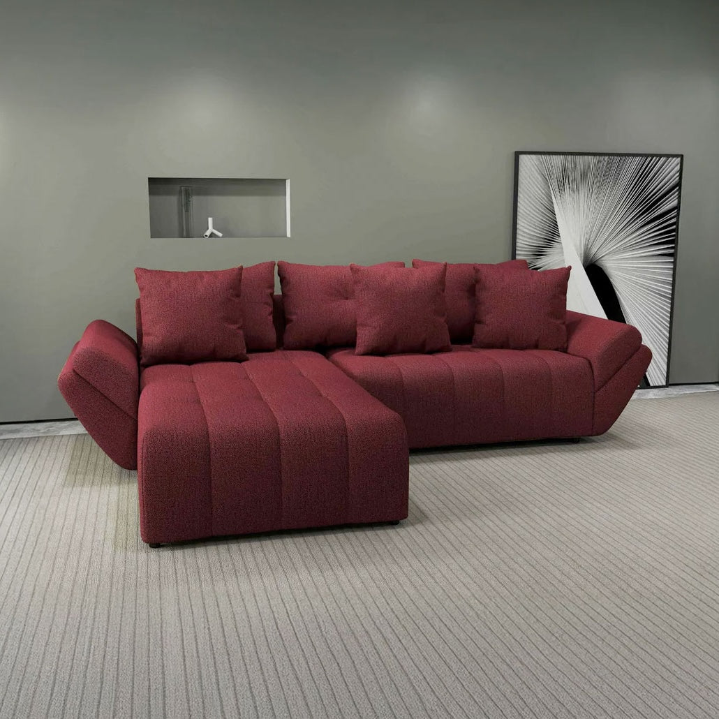 Colțar extensibil dumonde cu ladă de depozitare si sezut confortabil din spuma HR, Berlin Enjoy Rosu 280x185 cm Fabrica