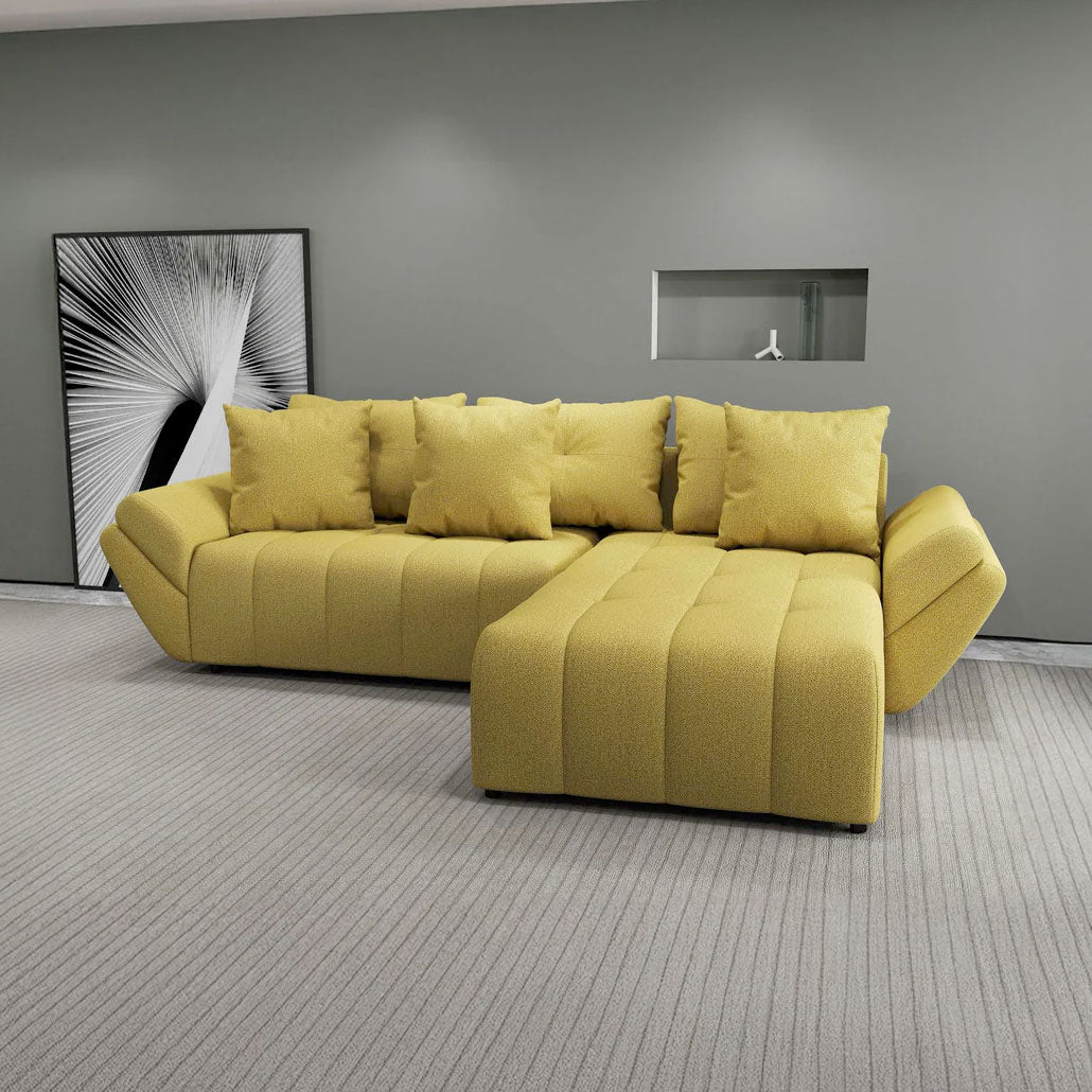 Colțar extensibil dumonde cu ladă de depozitare si sezut confortabil din spuma HR, Berlin Enjoy Melon 280x185 cm II Fabrica