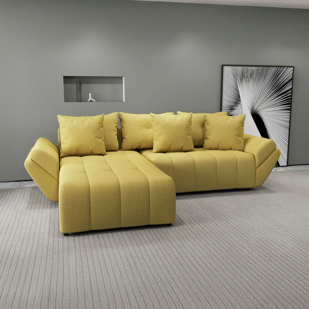 Colțar extensibil dumonde cu ladă de depozitare si sezut confortabil din spuma HR, Berlin Enjoy Melon 280x185 cm Fabrica