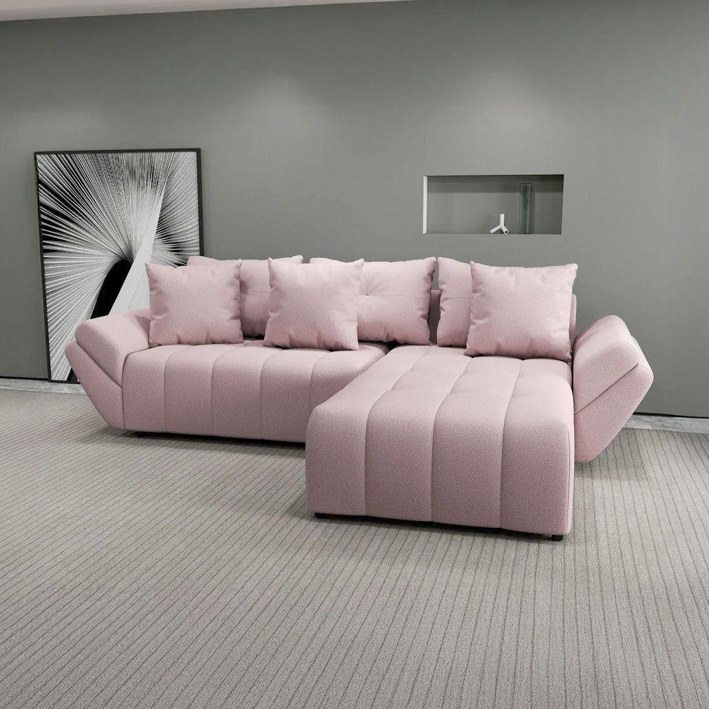 Colțar extensibil dumonde cu ladă de depozitare si sezut confortabil din spuma HR, Berlin Enjoy Roz 280x185 cm II Fabrica