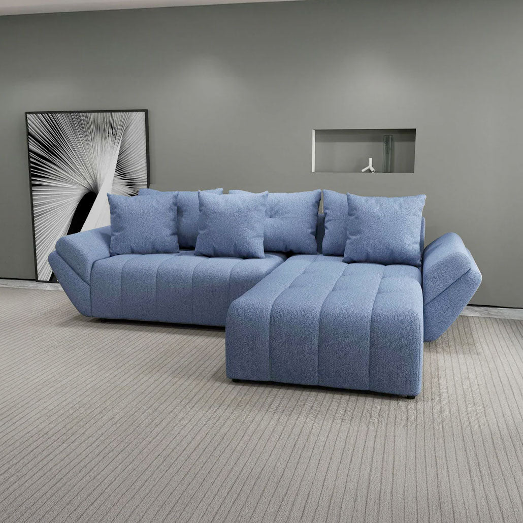 Colțar extensibil dumonde cu ladă de depozitare si sezut confortabil din spuma HR, Berlin Enjoy Albastru 280x185 cm II Fabrica