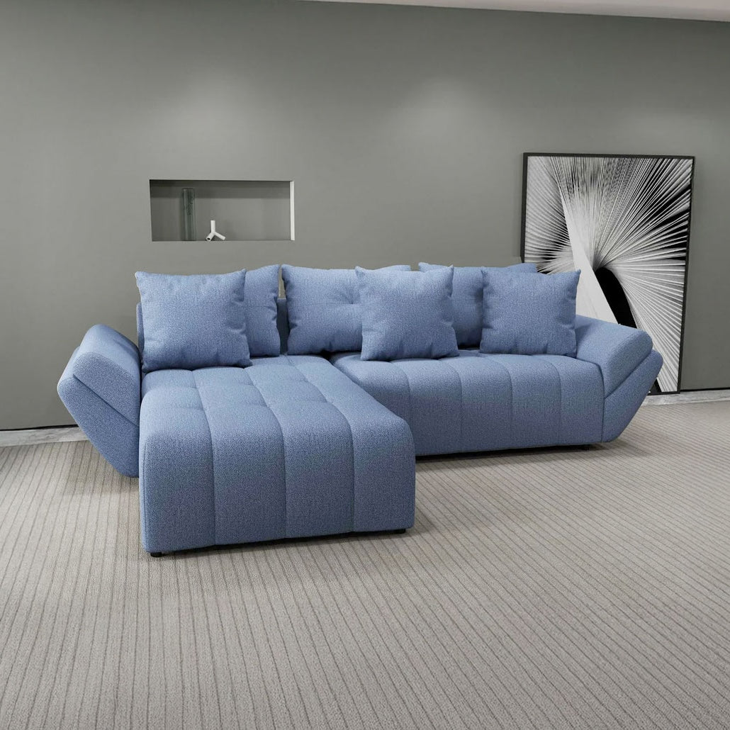 Colțar extensibil dumonde cu ladă de depozitare si sezut confortabil din spuma HR, Berlin Enjoy Albastru 280x185 cm Fabrica