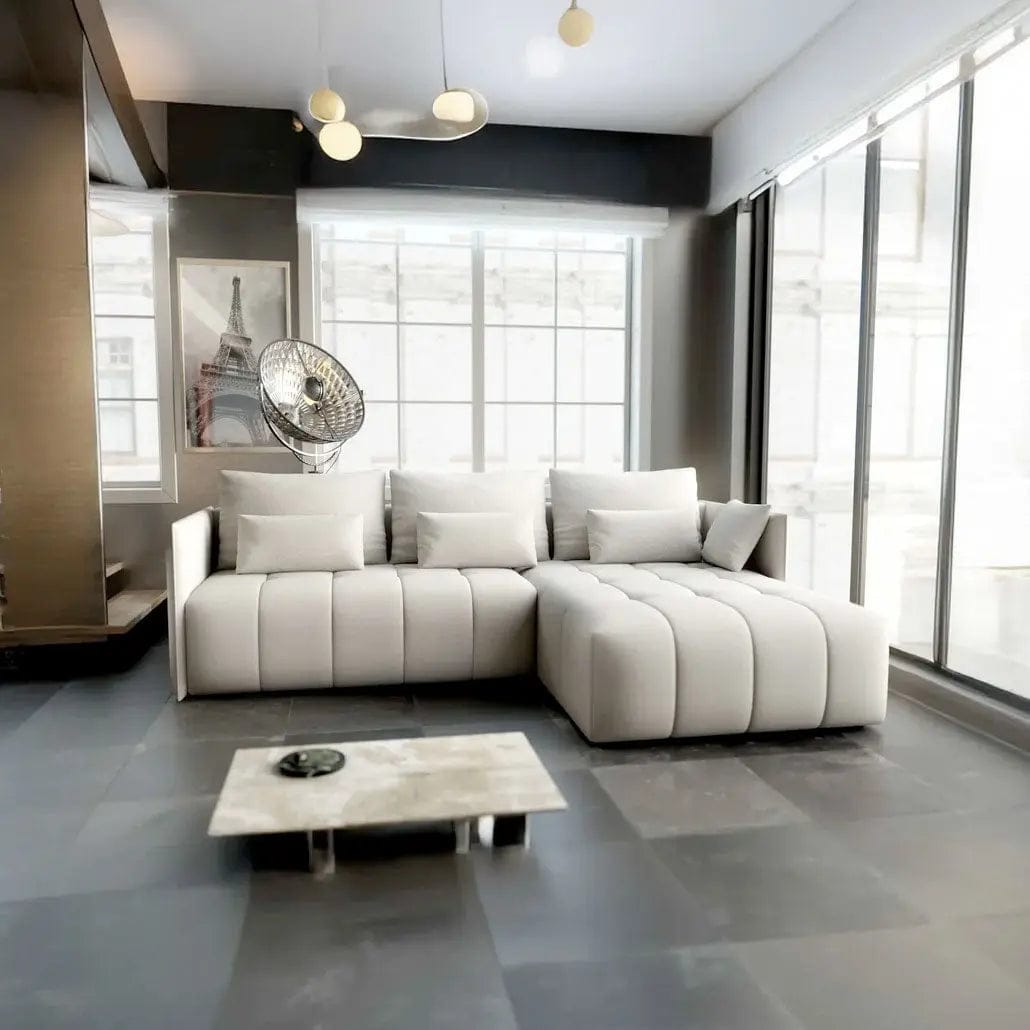 Colțar extensibil dumonde cu ladă de depozitare si sezut confortabil din spuma HR, Malta Beige II 235x185 cm Fabrica