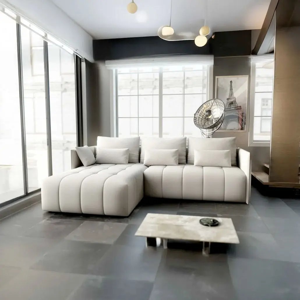 Colțar extensibil dumonde cu ladă de depozitare si sezut confortabil din spuma HR, Malta Enjoy Beige 235x185 cm Fabrica