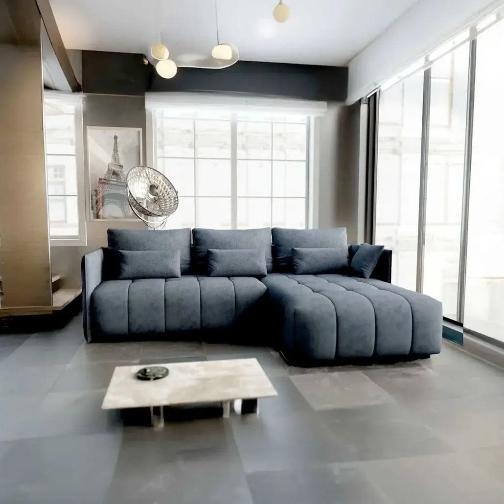 Colțar extensibil dumonde cu ladă de depozitare si sezut confortabil din spuma HR, Malta Grau II 235x185 cm Fabrica