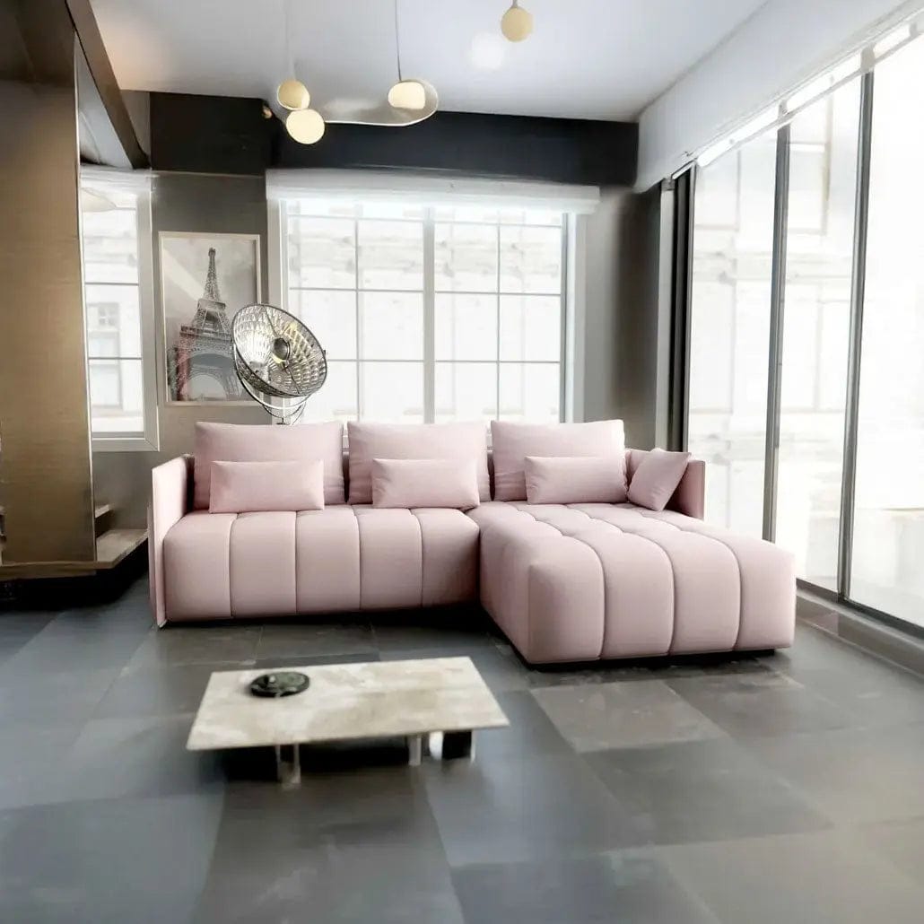 Colțar extensibil dumonde cu ladă de depozitare si sezut confortabil din spuma HR, Malta Rosa II 235x185 cm Fabrica