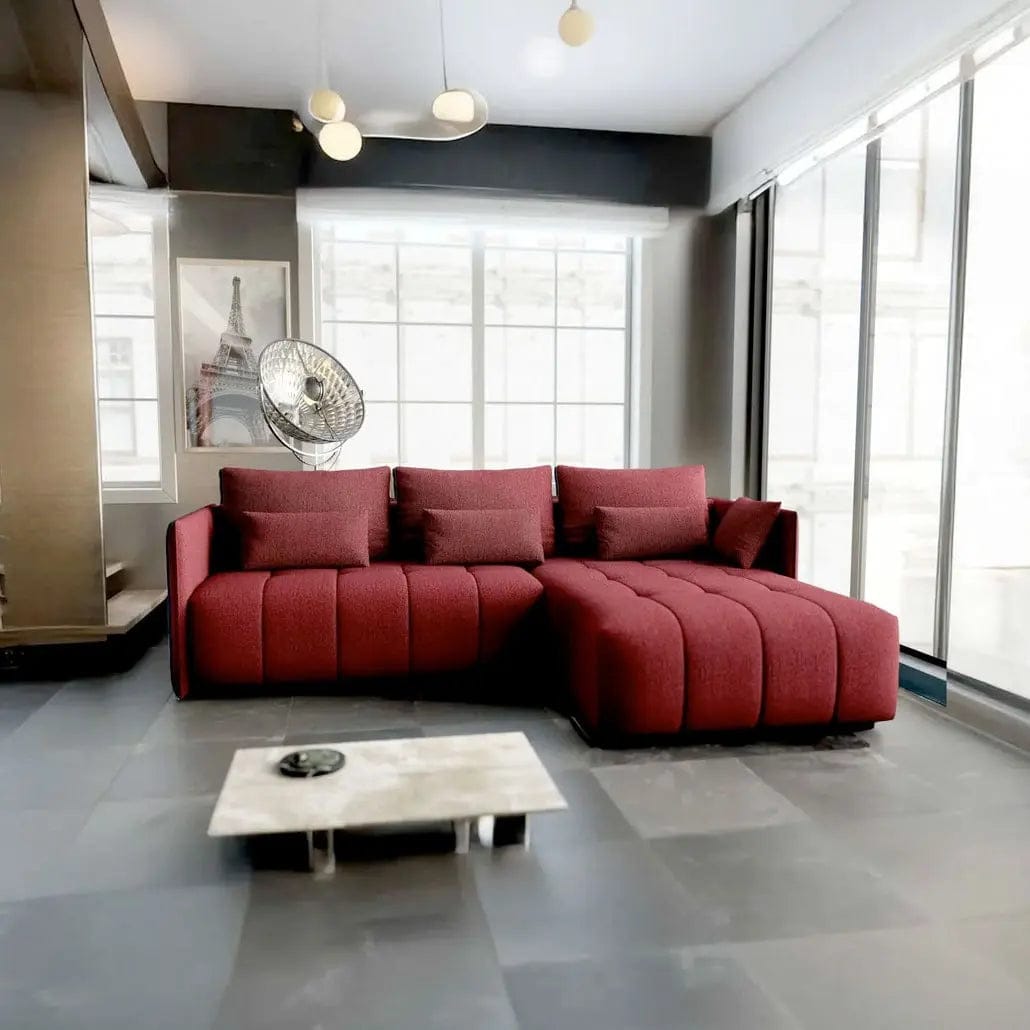 Colțar extensibil dumonde cu ladă de depozitare si sezut confortabil din spuma HR, Malta Bordoux II 235x185 cm Fabrica