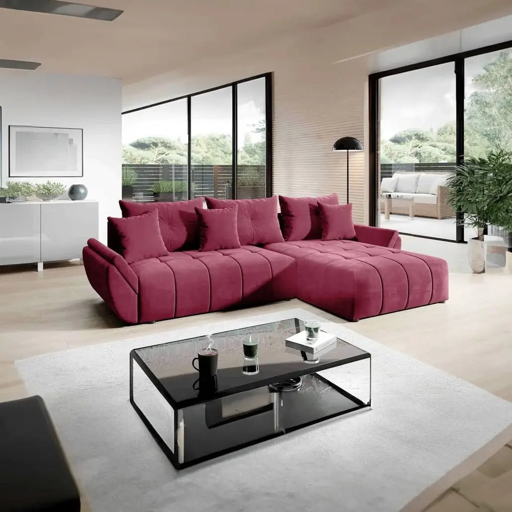 Colțar extensibil dumonde cu ladă de depozitare si sezut confortabil din spuma HR, Berlin Enjoy Winery II 280x185 cm Fabrica