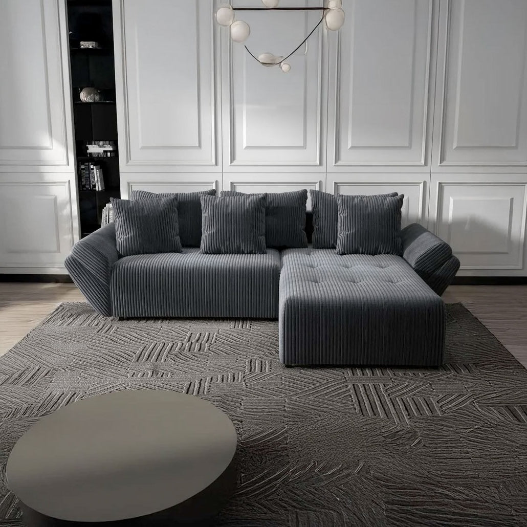 Colțar extensibil dumonde cu ladă de depozitare si sezut confortabil din spuma HR, Berlin Ambience Gri 280x185 cm II Fabrica