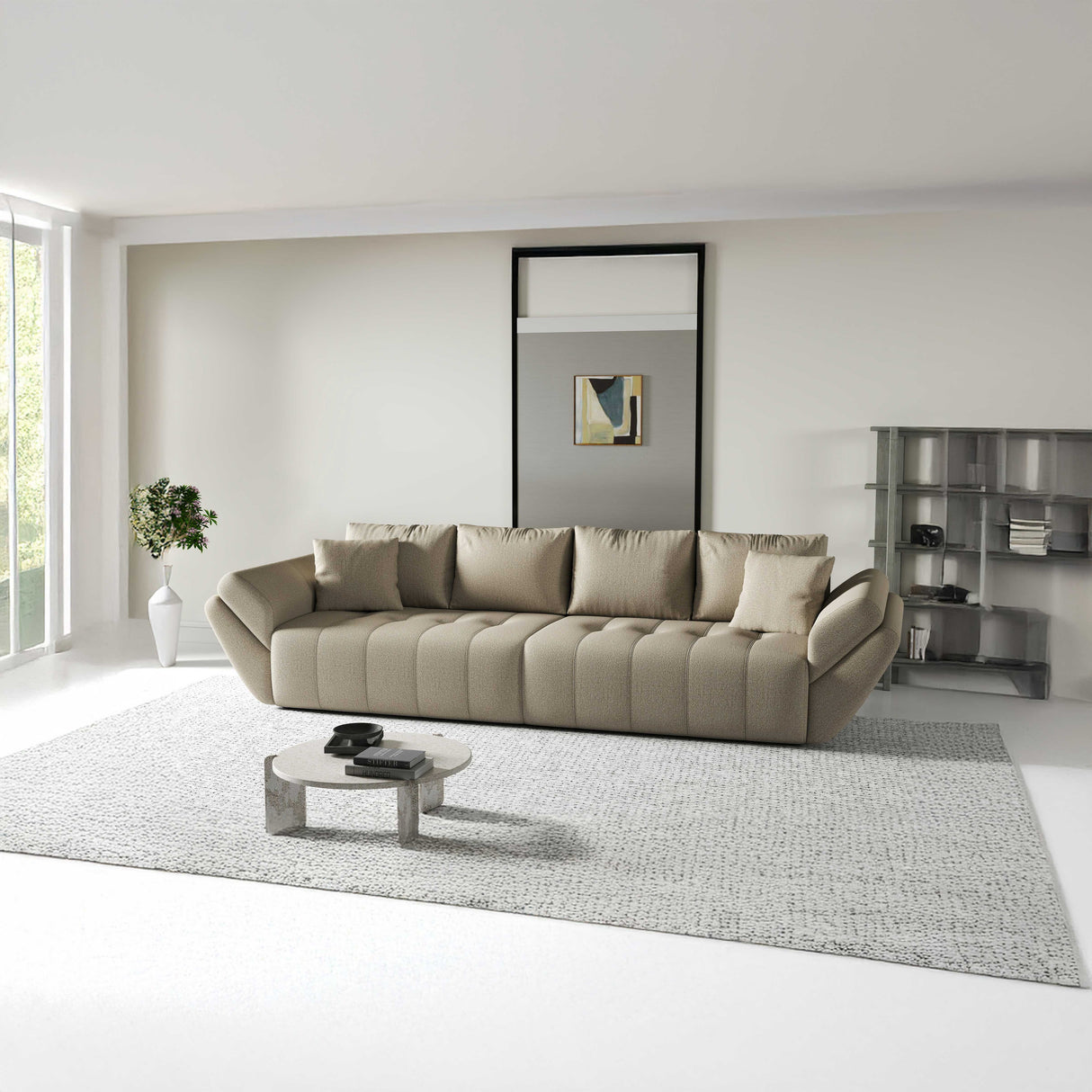 Canapea extensibilă dumonde cu ladă de depozitare si sezut confortabil din spuma HR, Berlin Beige 2 300x100 cm Fabrica