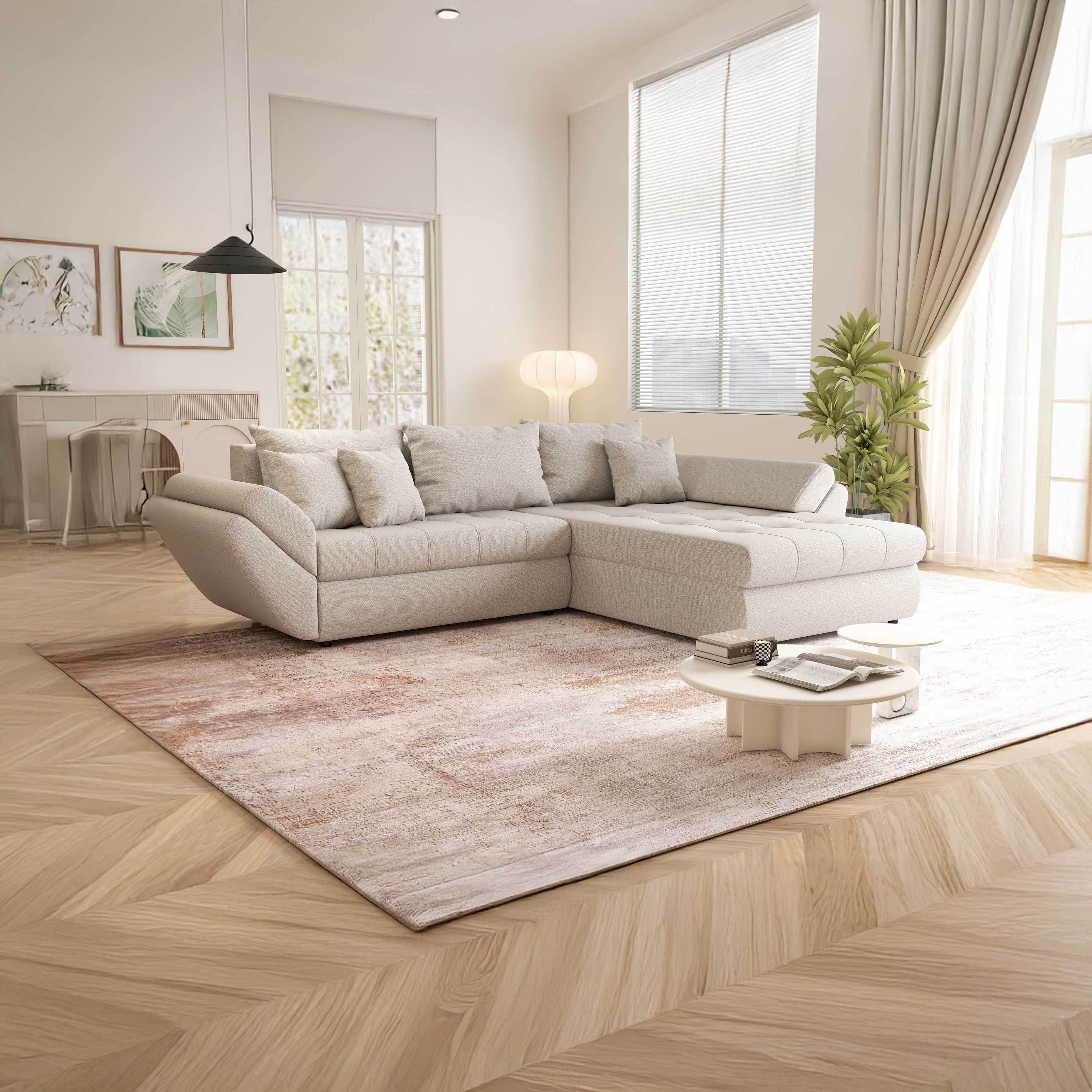 Colțar extensibil dumonde cu ladă de depozitare si sezut confortabil din spuma HR, Loana Enjoy Bej II 270x185 cm Fabrica