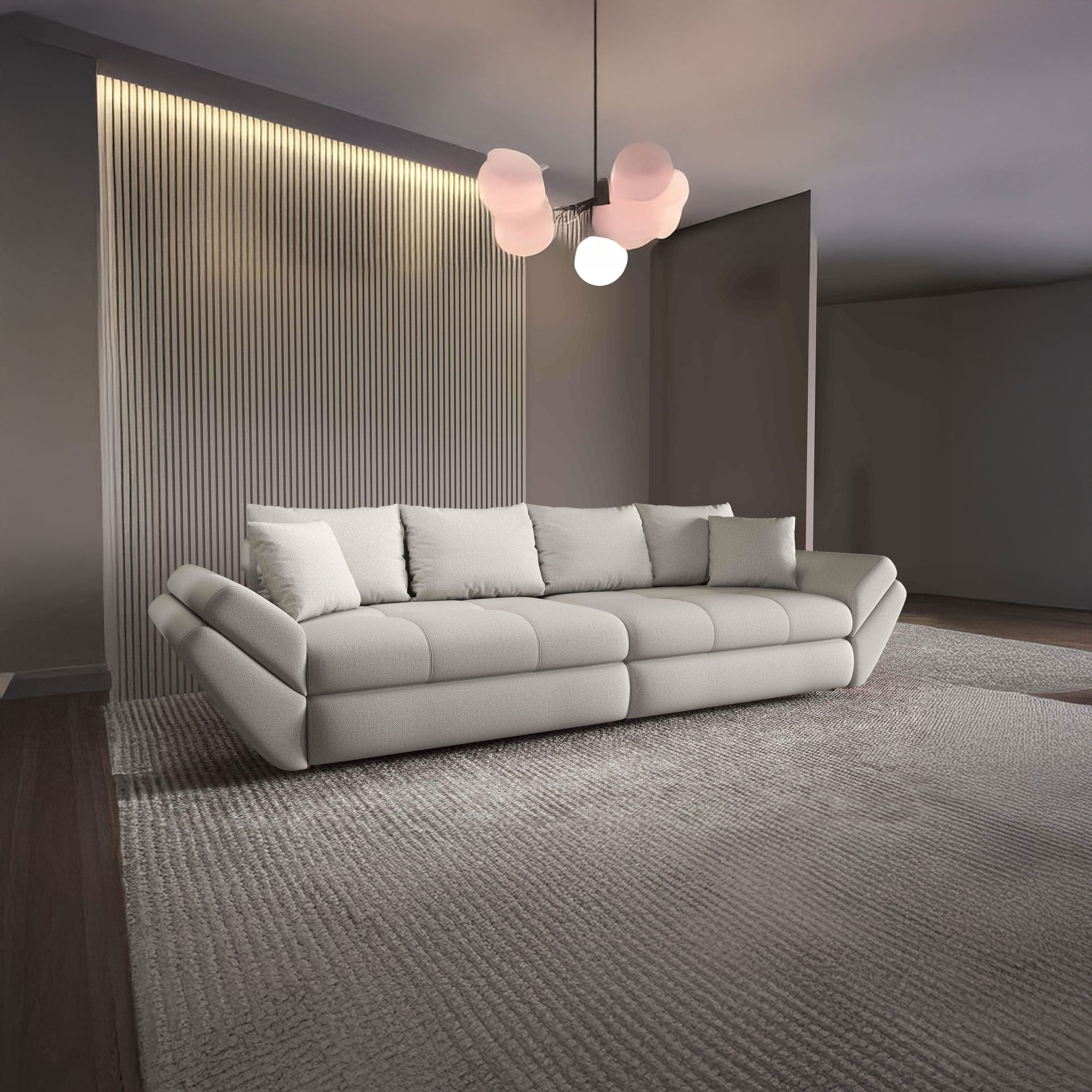 Canapea extensibilă dumonde cu ladă de depozitare si sezut confortabil din spuma HR, Loana Enjoy Bej 300x100 cm Fabrica