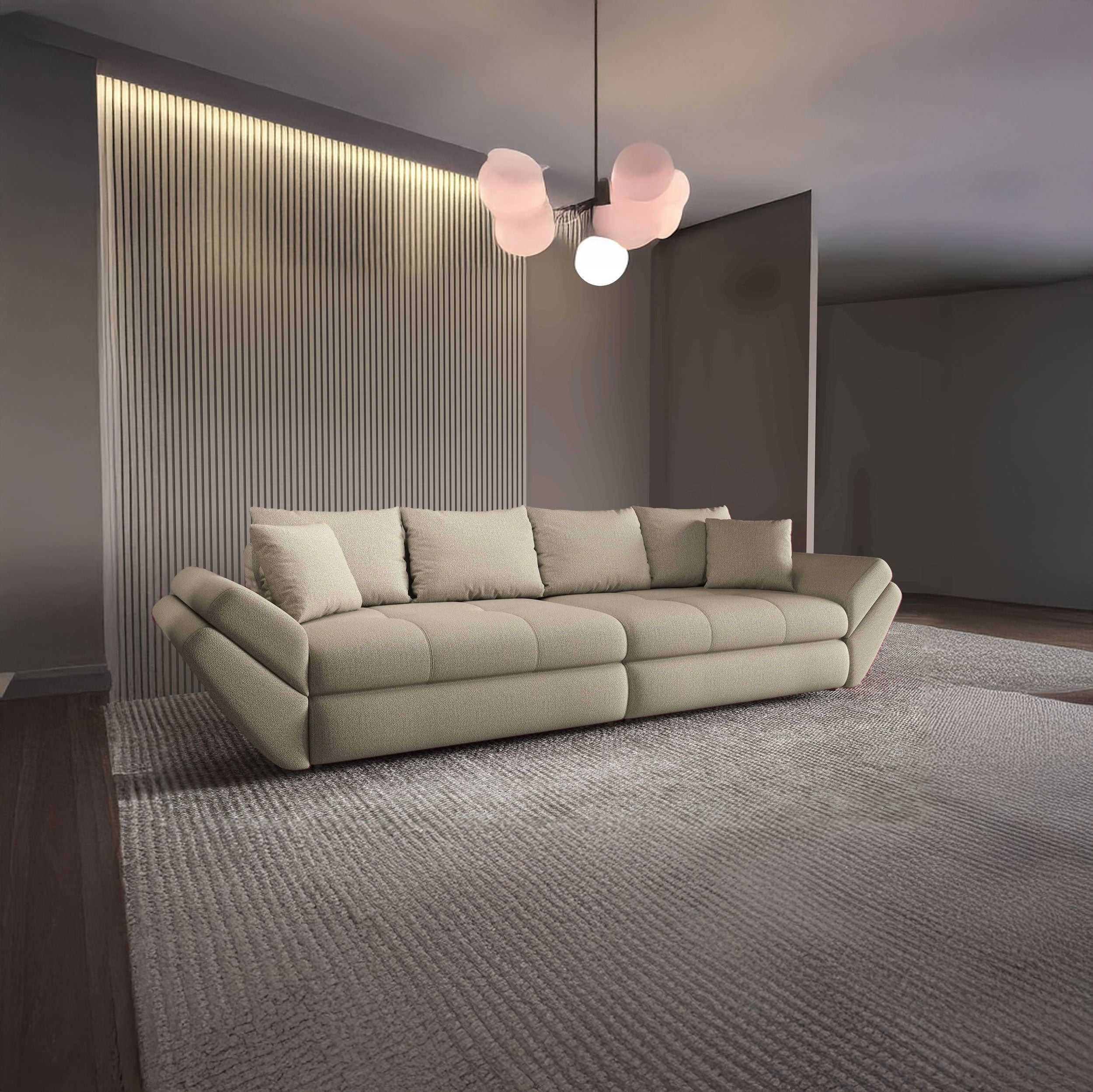 Canapea extensibilă dumonde cu ladă de depozitare si sezut confortabil din spuma HR, Loana Enjoy Bej 2 300x100 cm Fabrica