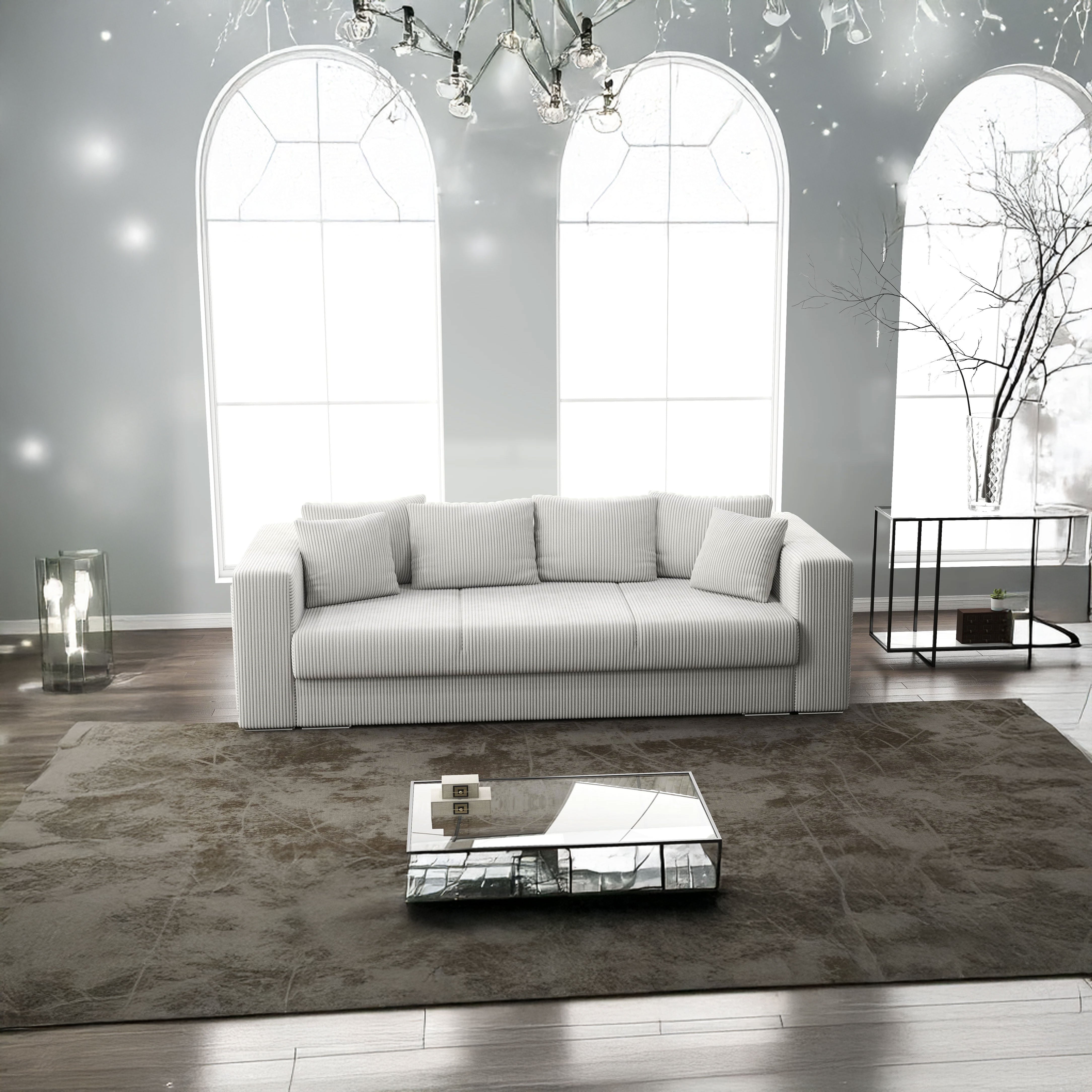 Canapea extensibilă dumonde cu ladă de depozitare si sezut confortabil din spuma HR, Gloria Zoom Cream 240x100 cm Fabrica