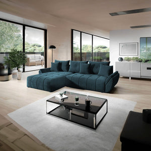 Colțar extensibil dumonde cu ladă de depozitare si sezut confortabil din spuma HR, Berlin Verde Petrol 280x185 cm
