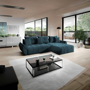 Colțar extensibil dumonde cu ladă de depozitare si sezut confortabil din spuma HR, Berlin Verde Petrol II 280x185 cm