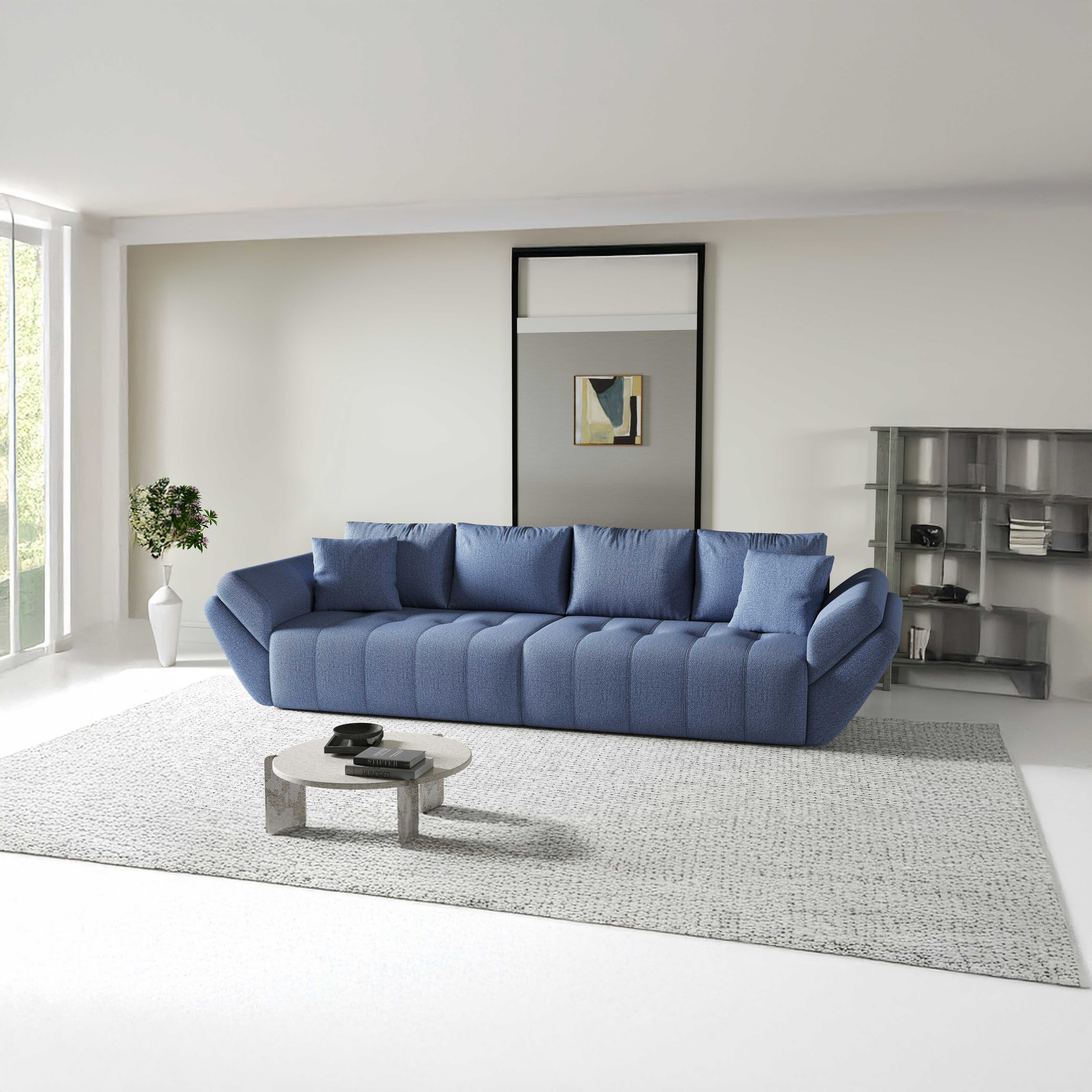 Canapea extensibilă dumonde cu ladă de depozitare si sezut confortabil din spuma HR, Berlin Enjoy Blue 300x100 cm Fabrica