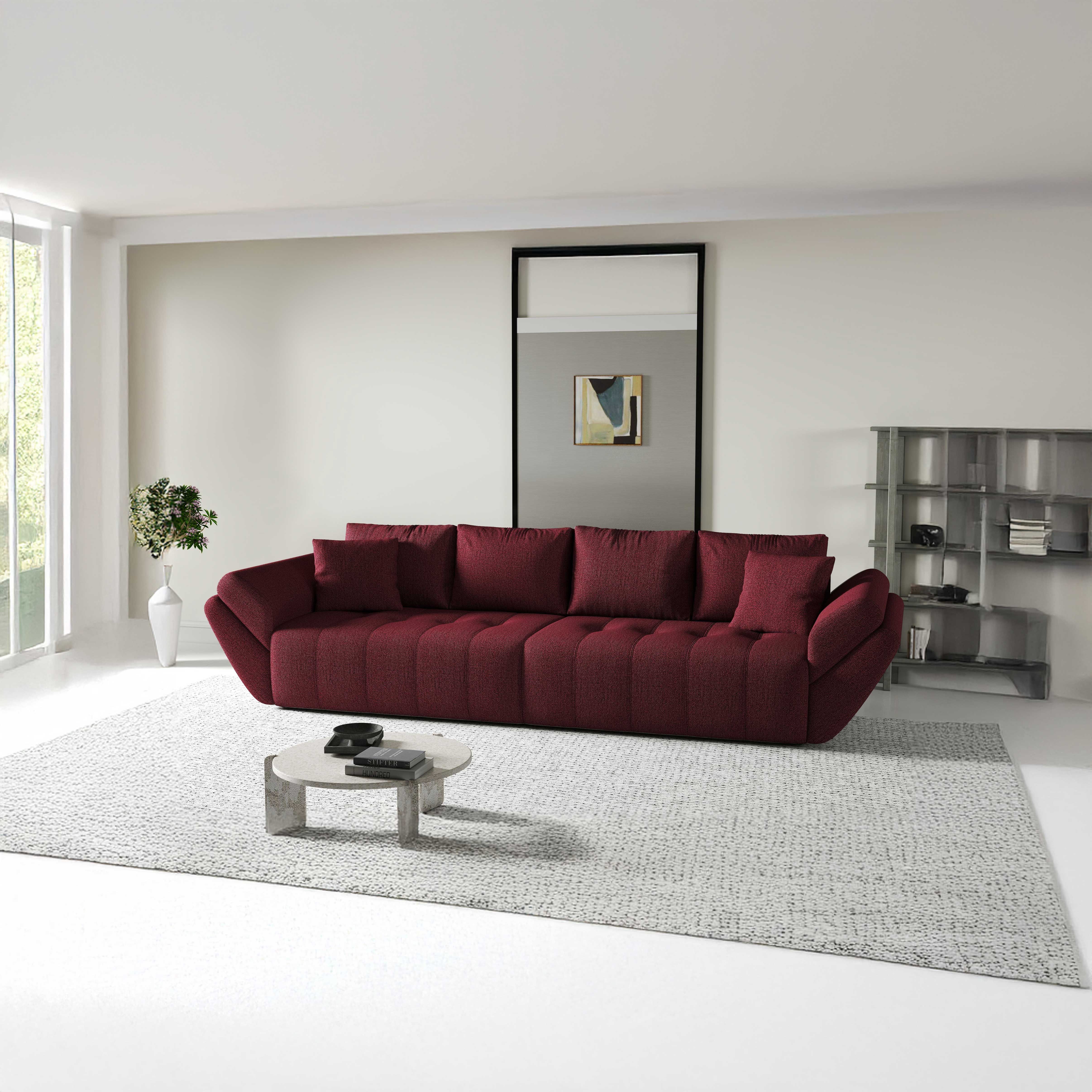 Canapea extensibilă dumonde cu ladă de depozitare si sezut confortabil din spuma HR, Berlin Enjoy Red 300x100 cm Fabrica