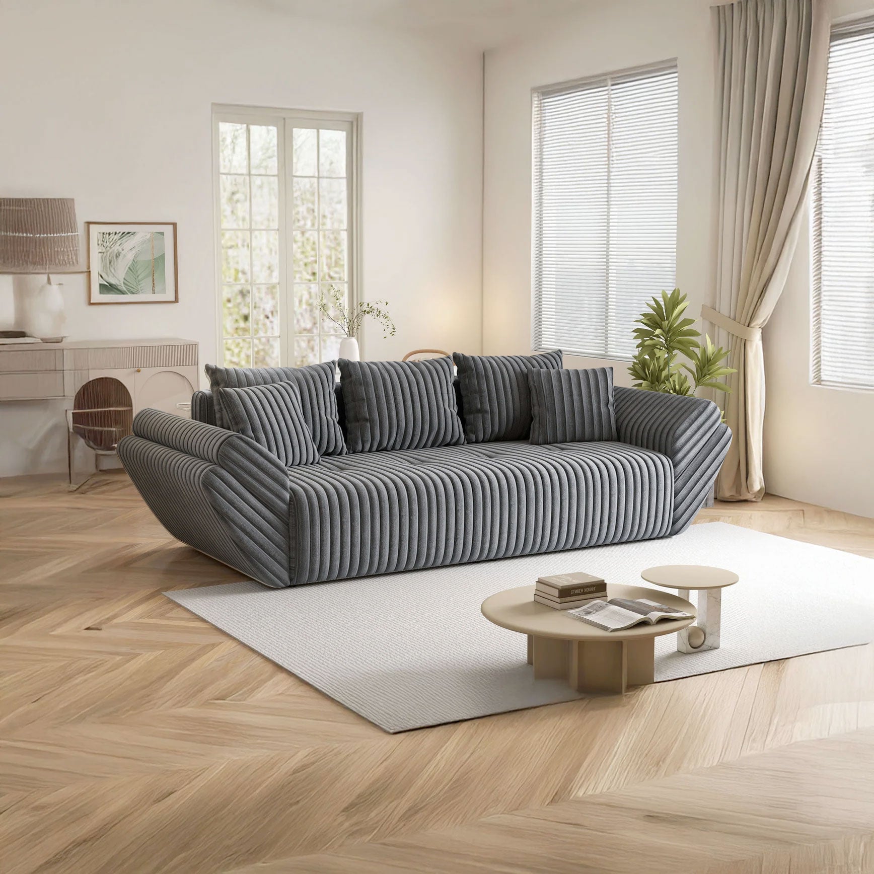 Canapea extensibilă dumonde cu ladă de depozitare si sezut confortabil din spuma HR, Berlin Ambience Grey 250x100 cm Fabrica