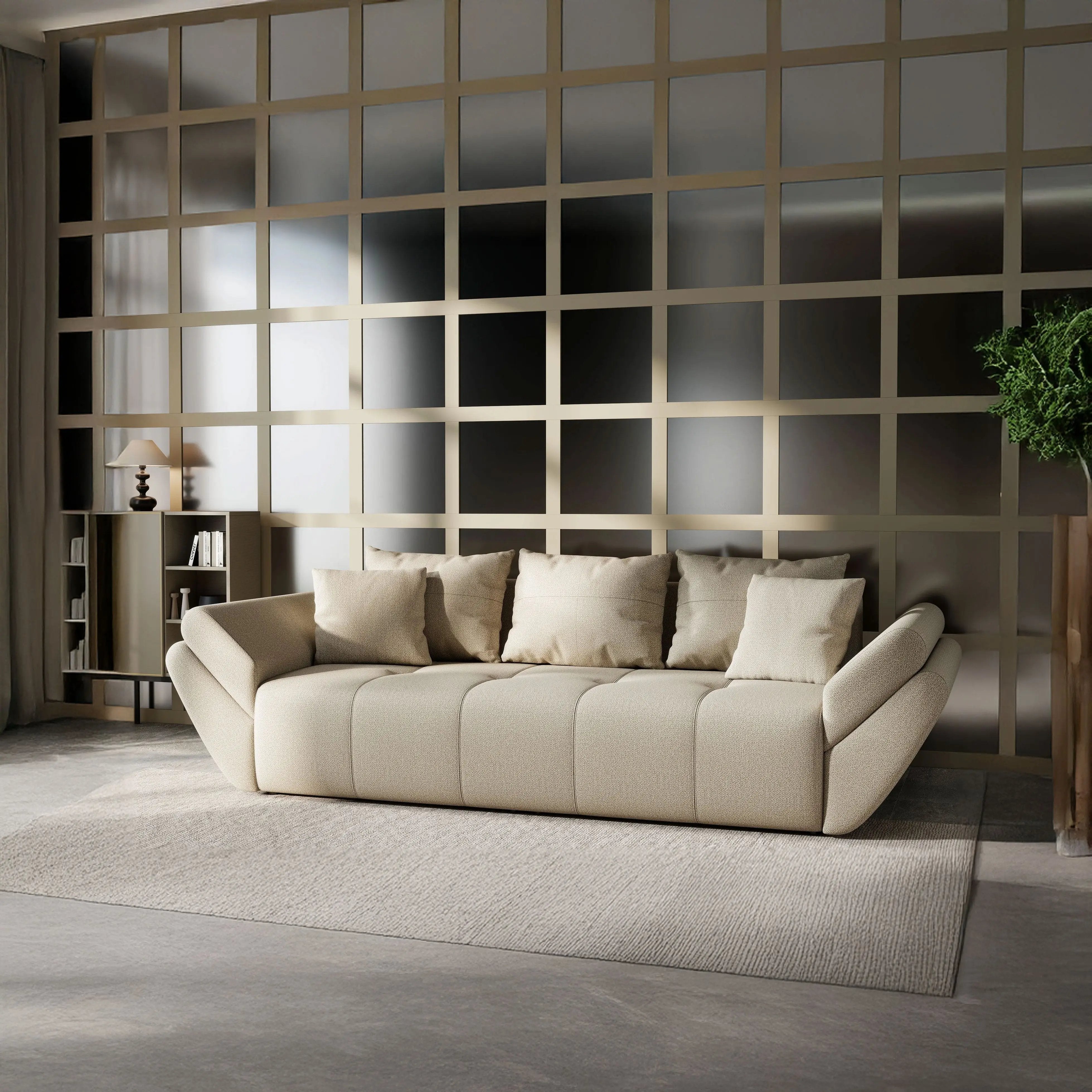 Canapea extensibilă dumonde cu ladă de depozitare si sezut confortabil din spuma HR, Berlin Enjoy Camel 250x100 cm Fabrica