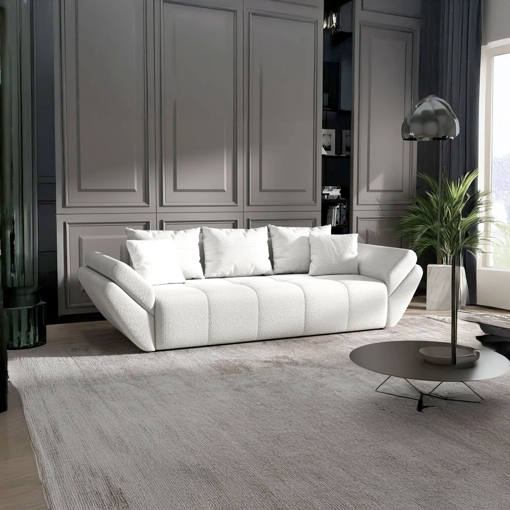 Canapea extensibilă dumonde cu ladă de depozitare si sezut confortabil din spuma HR, Berlin Euphoria Ivory 250x100 cm Fabrica