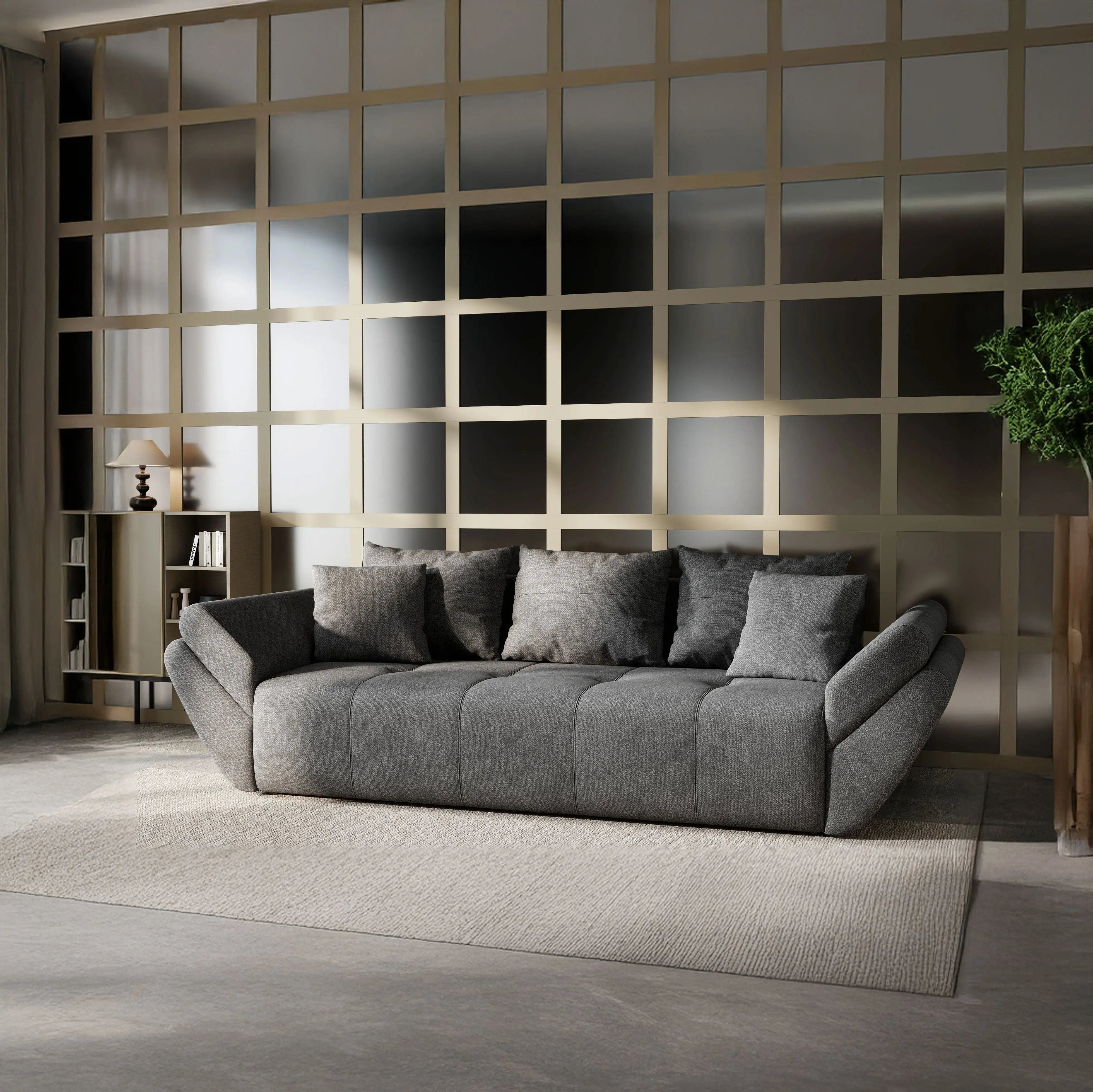 Canapea extensibilă dumonde cu ladă de depozitare si sezut confortabil din spuma HR, Berlin Enjoy Kaki 250x100 cm Fabrica