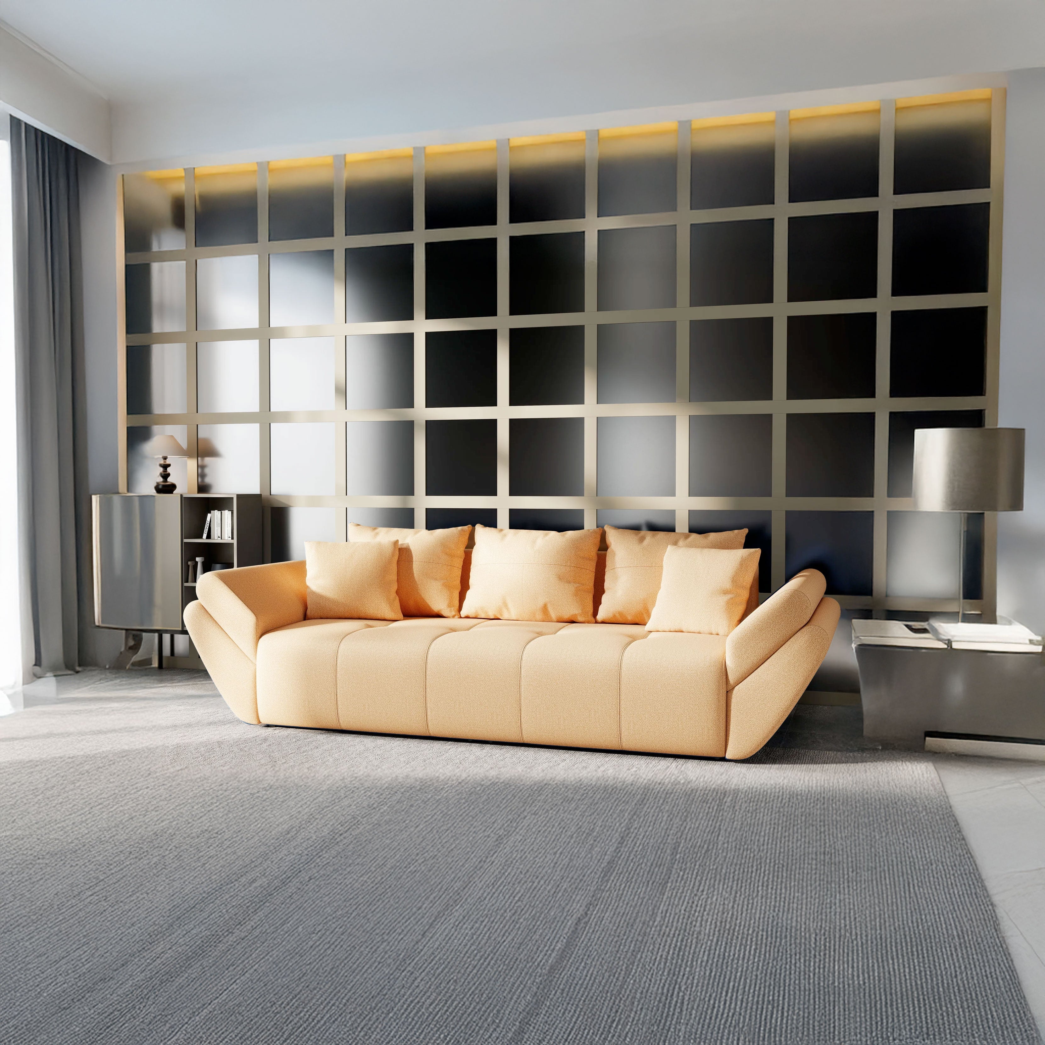 Canapea extensibilă dumonde cu ladă de depozitare si sezut confortabil din spuma HR, Berlin Enjoy Mango 250x100 cm Fabrica