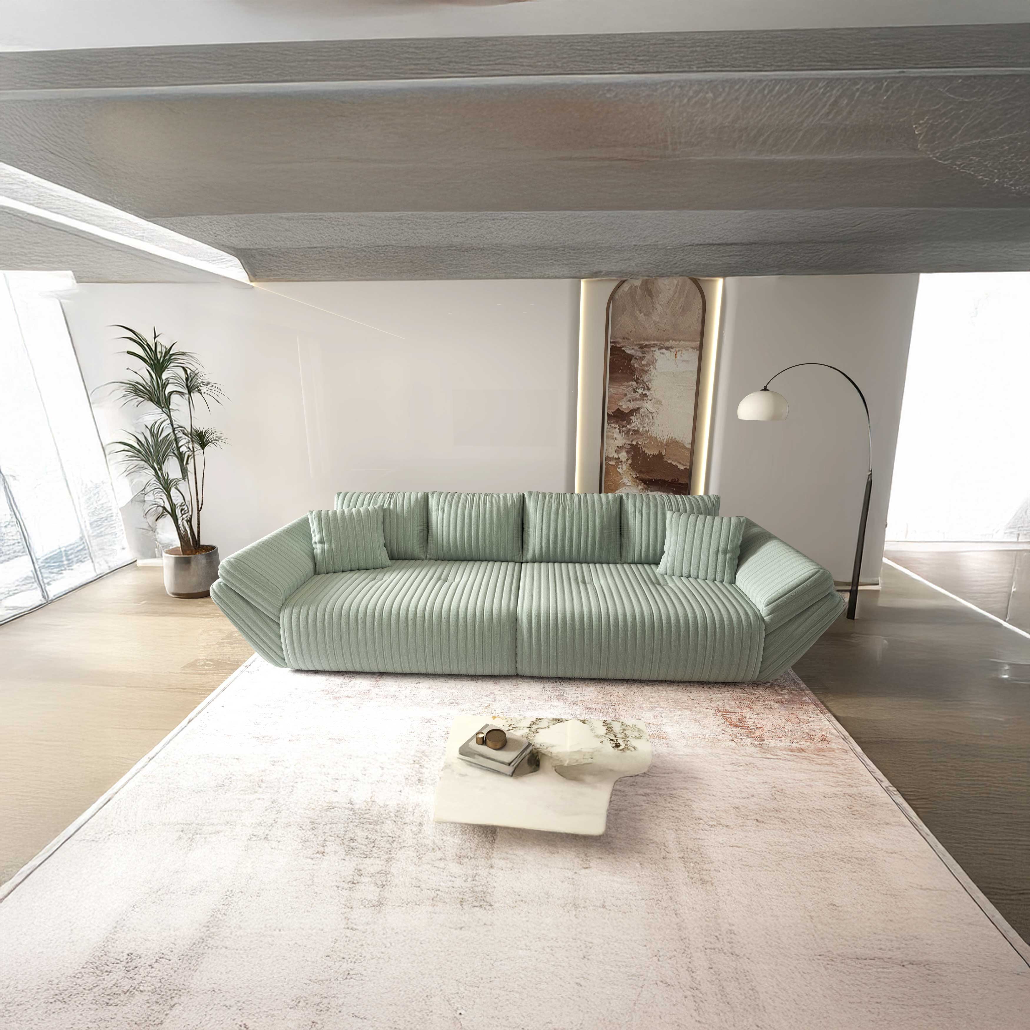 Canapea extensibilă dumonde cu ladă de depozitare si sezut confortabil din spuma HR, Berlin Ambience Mint 300x100 cm Fabrica