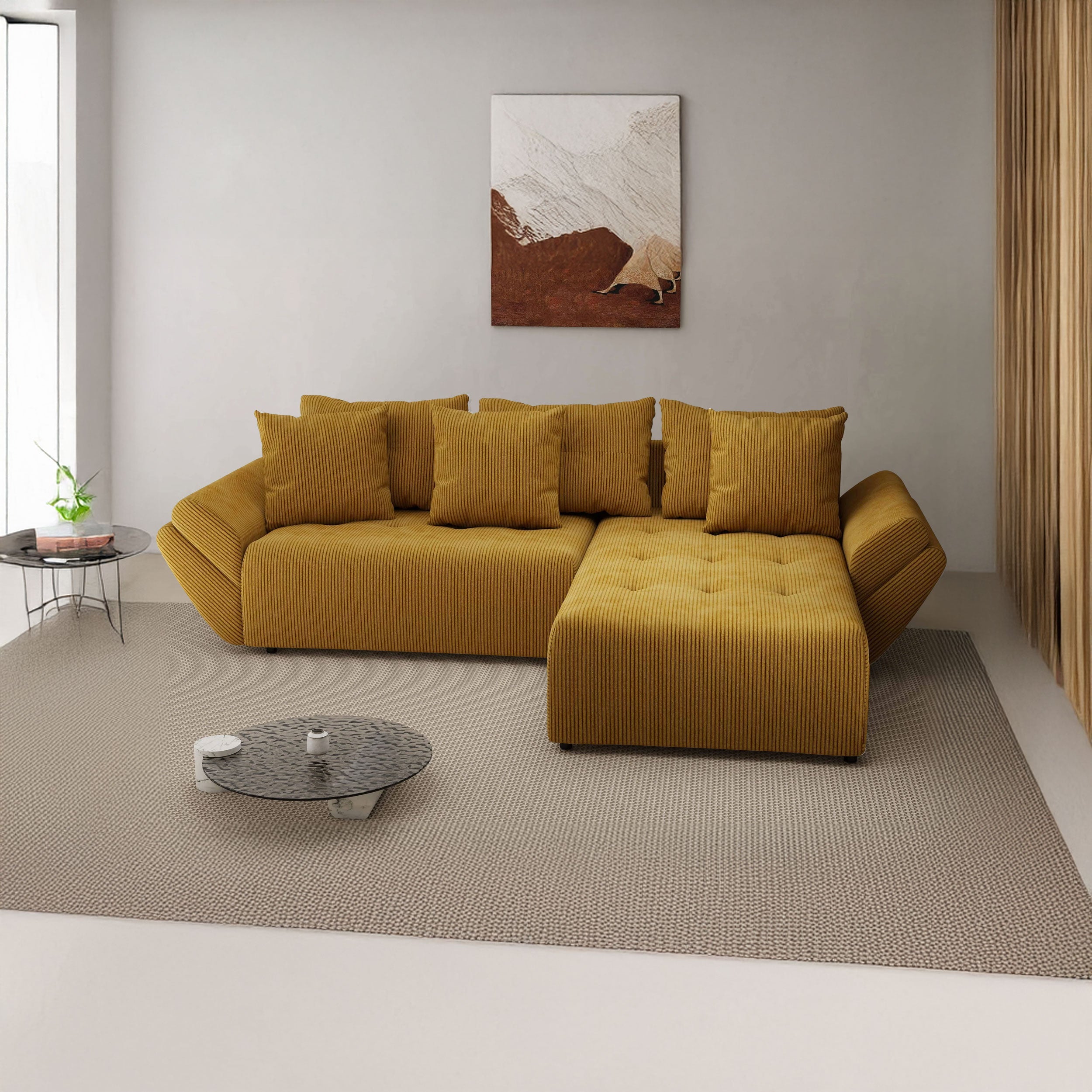 Colțar extensibil dumonde cu ladă de depozitare si sezut confortabil din spuma HR, Berlin Zoom Mustar 280x185 cm II Fabrica