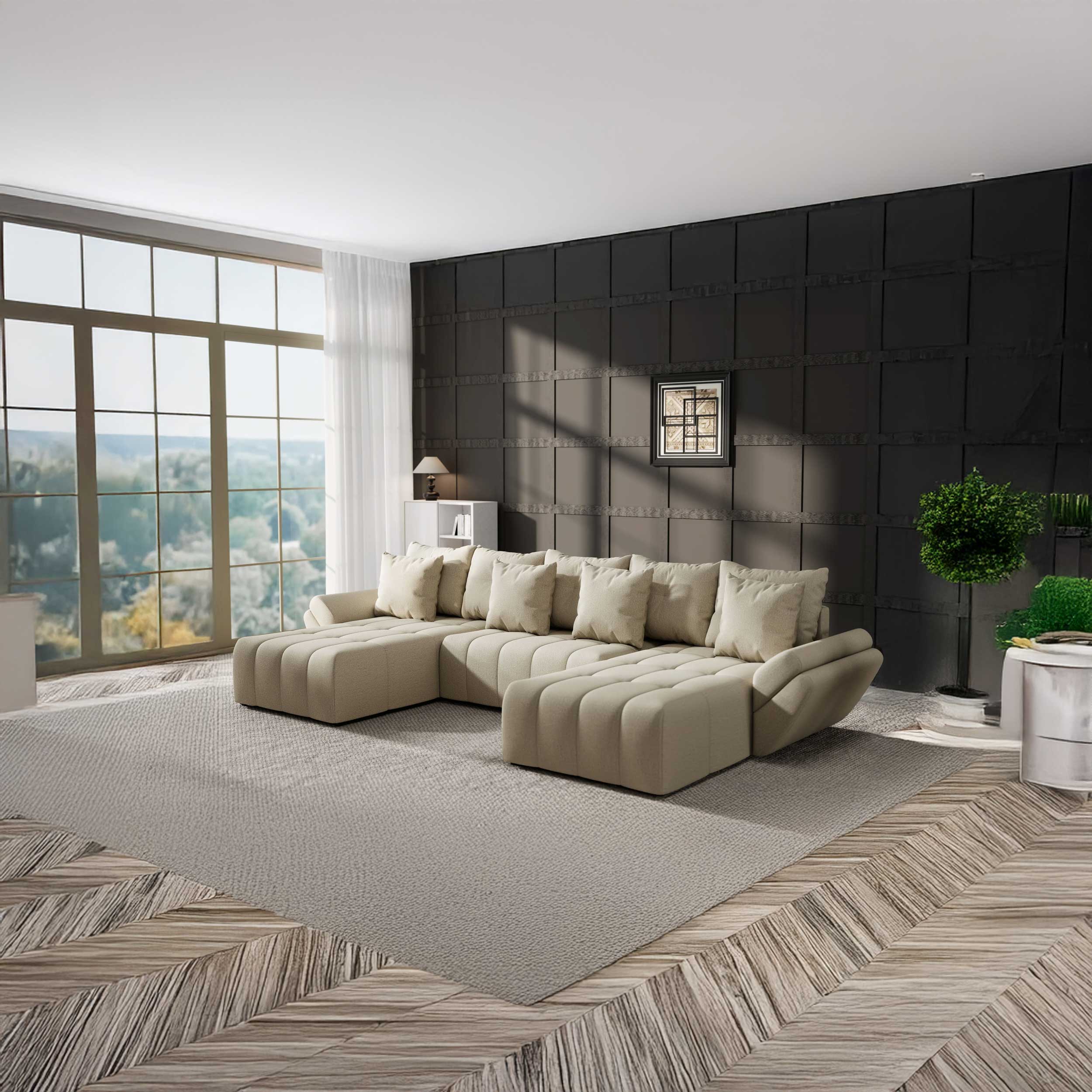 Colțar extensibil dumonde cu ladă de depozitare si sezut confortabil din spuma HR, Berlin U Enjoy Camel 380x180 cm Fabrica