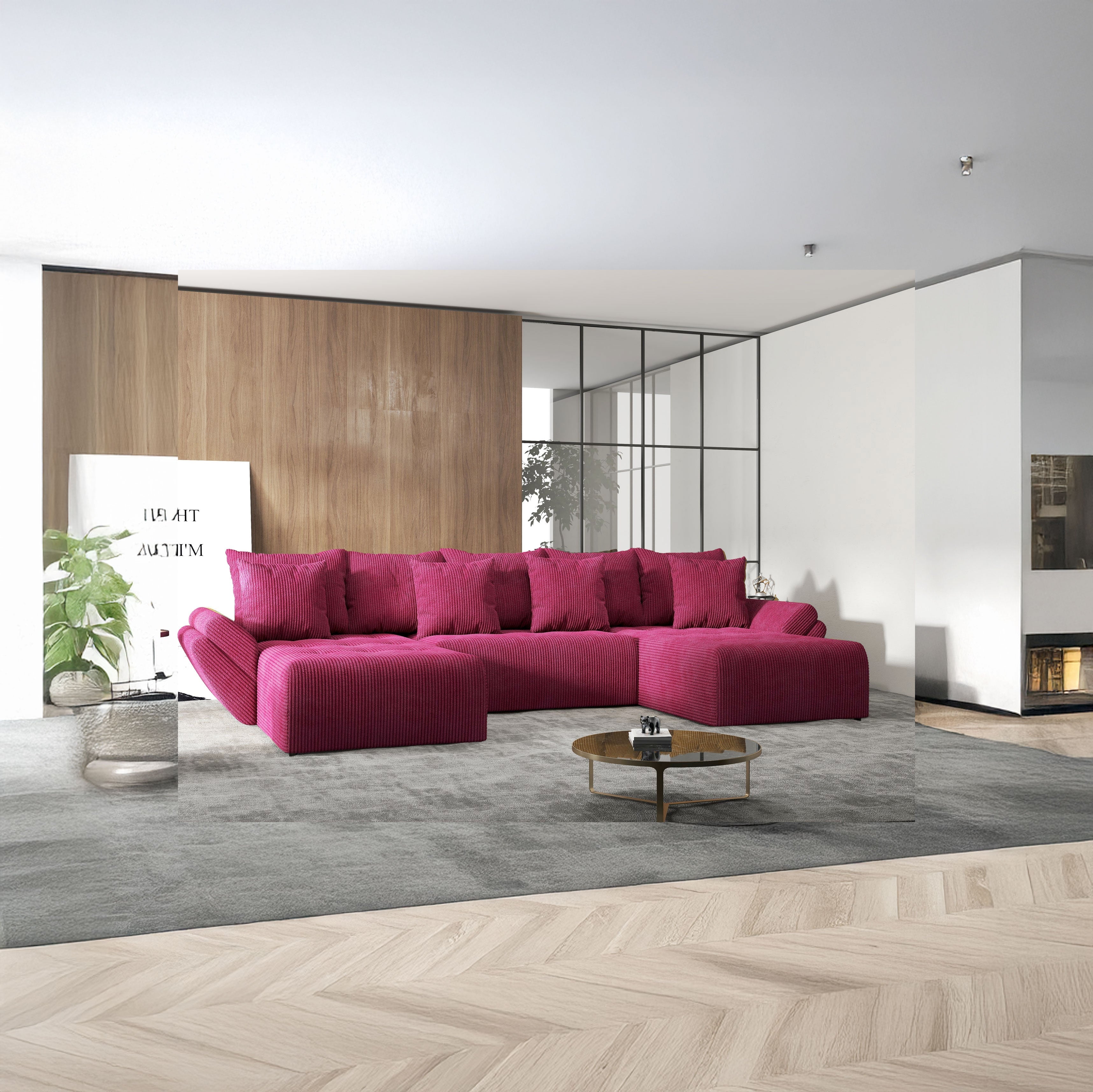 Colțar extensibil dumonde cu ladă de depozitare si sezut confortabil din spuma HR, Berlin U Zoom Red 380x180 cm Fabrica