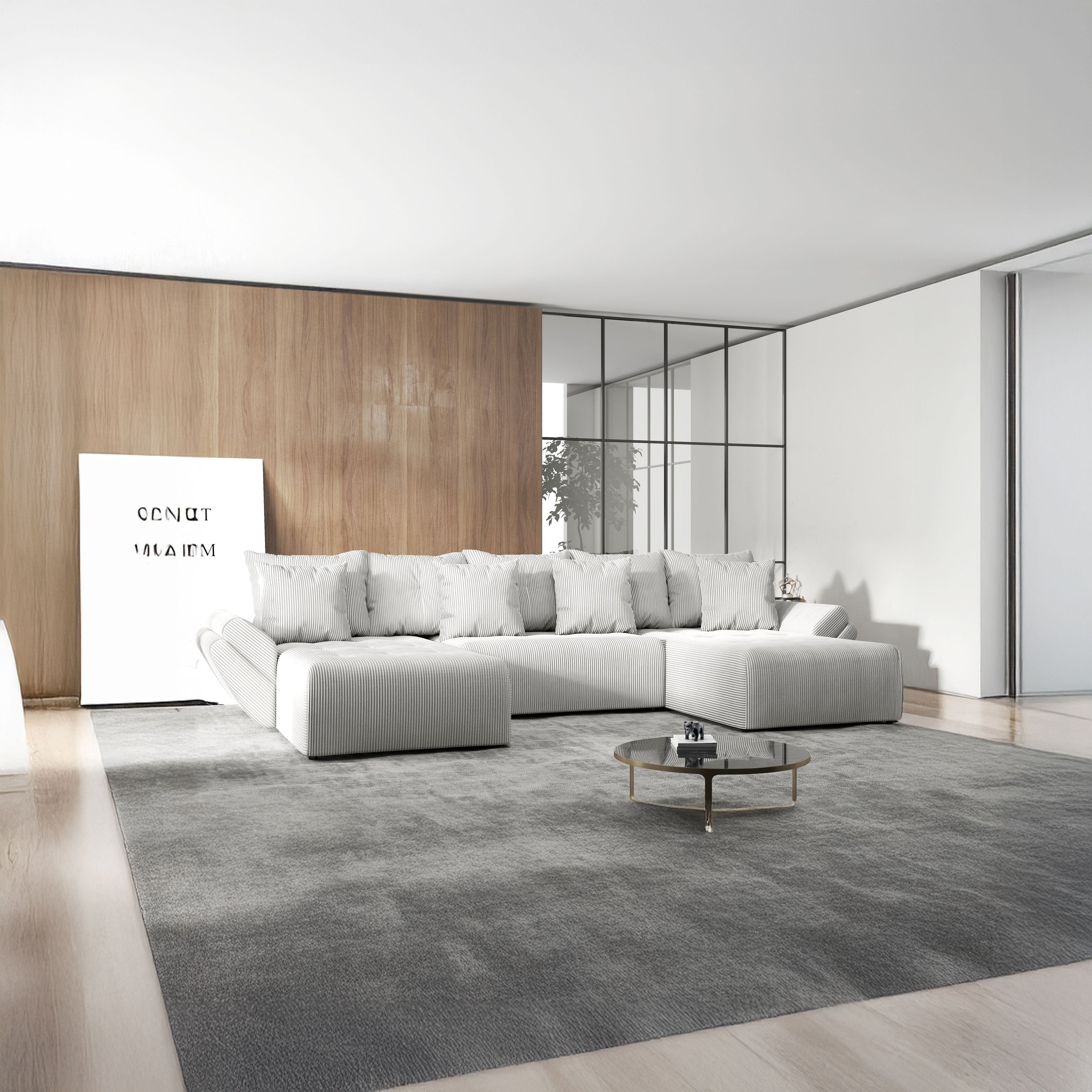 Colțar extensibil dumonde cu ladă de depozitare si sezut confortabil din spuma HR, Berlin U Zoom Grey 380x180 cm Fabrica