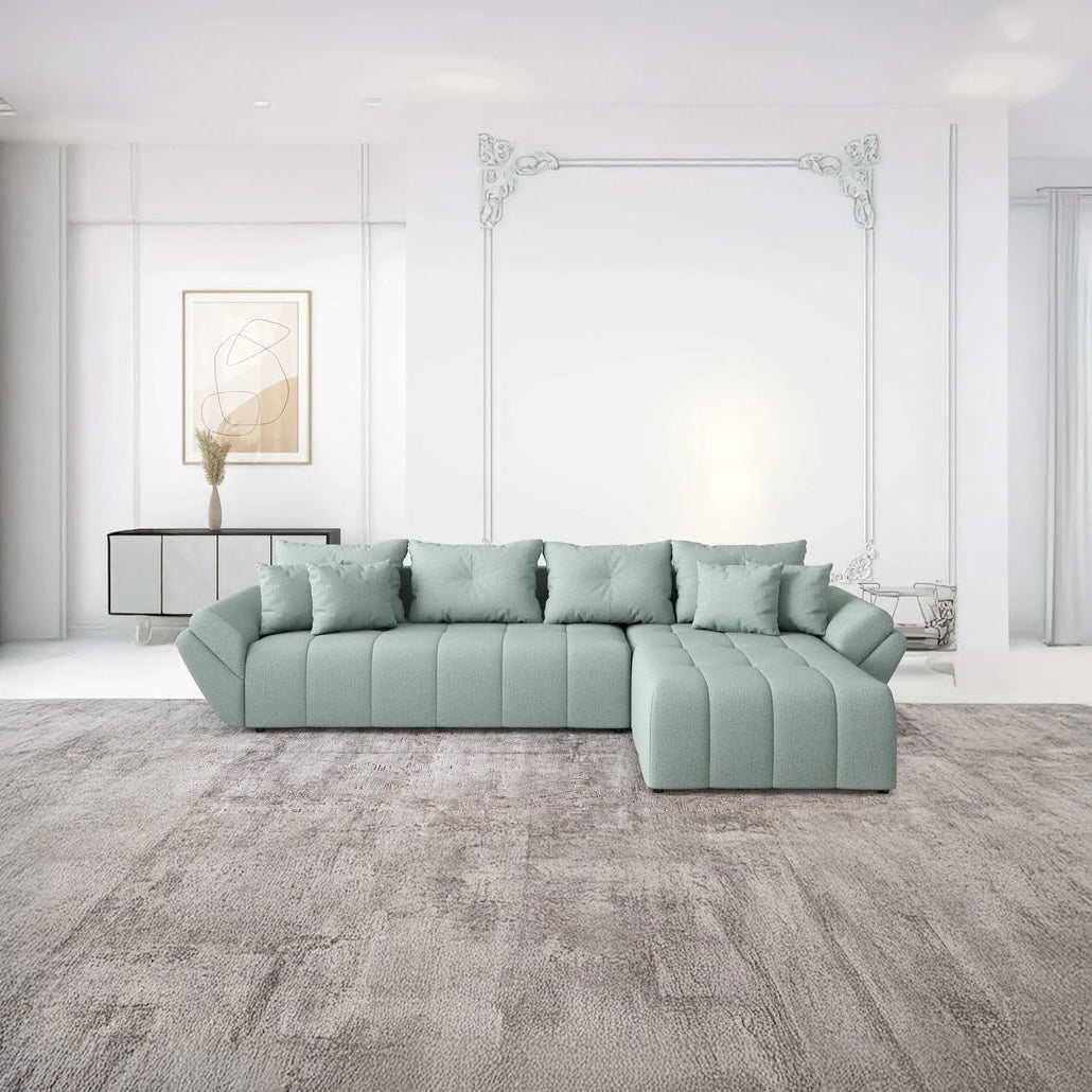 Colțar extensibil dumonde cu ladă de depozitare si sezut confortabil din spuma HR, Berlin XL Enjoy Mint 350x185 cm II Fabrica