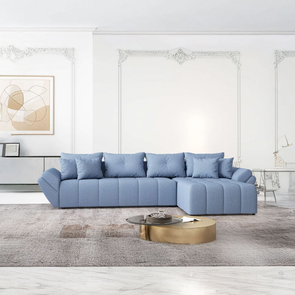 Colțar extensibil dumonde cu ladă de depozitare si sezut confortabil din spuma HR, Berlin XL Enjoy Blue 350x185 cm II Fabrica