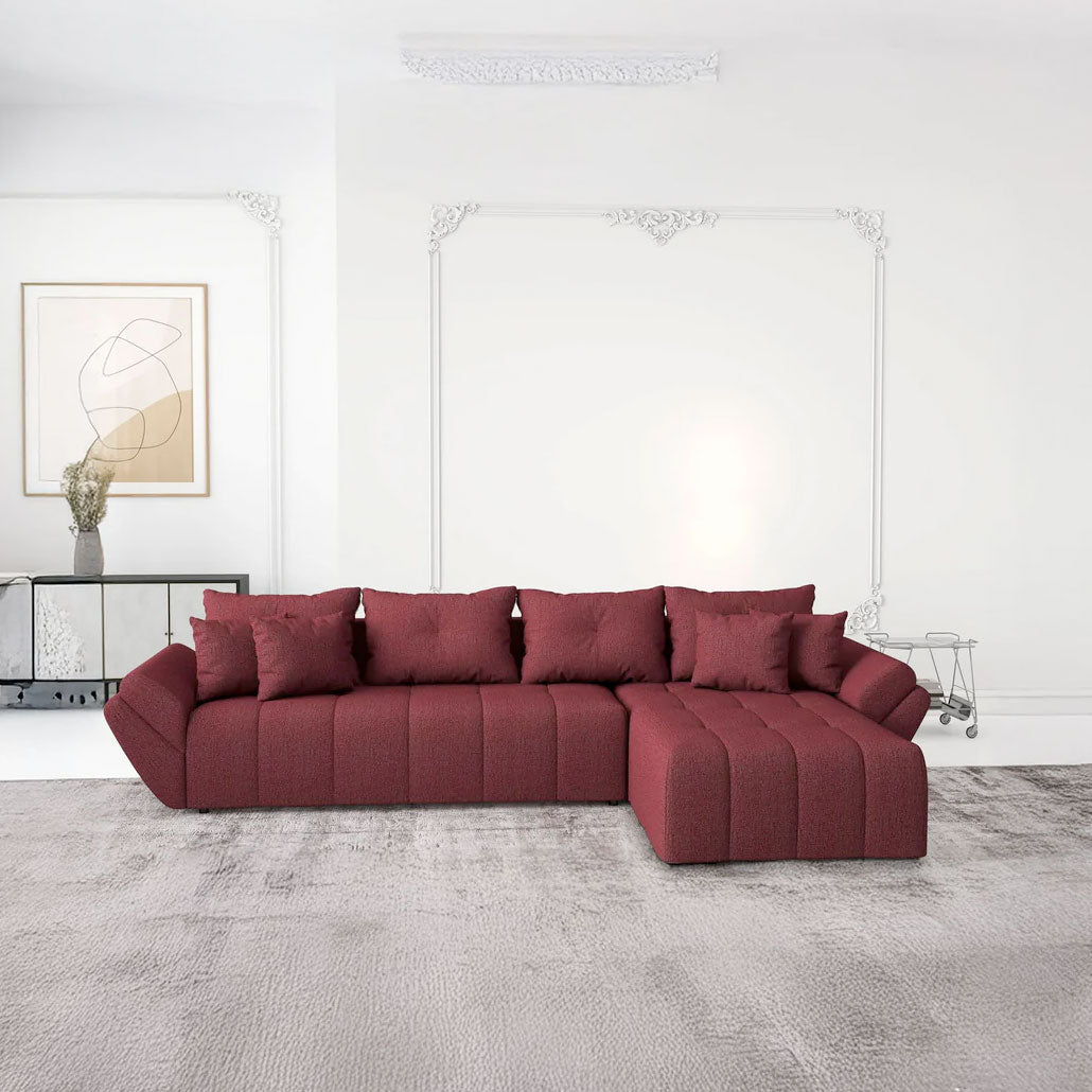 Colțar extensibil dumonde cu ladă de depozitare si sezut confortabil din spuma HR, Berlin XL Enjoy Red 350x185 cm II Fabrica