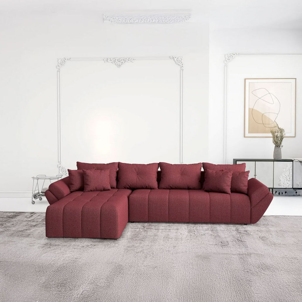 Colțar extensibil dumonde cu ladă de depozitare si sezut confortabil din spuma HR, Berlin XL Enjoy Red 350x185 cm Fabrica