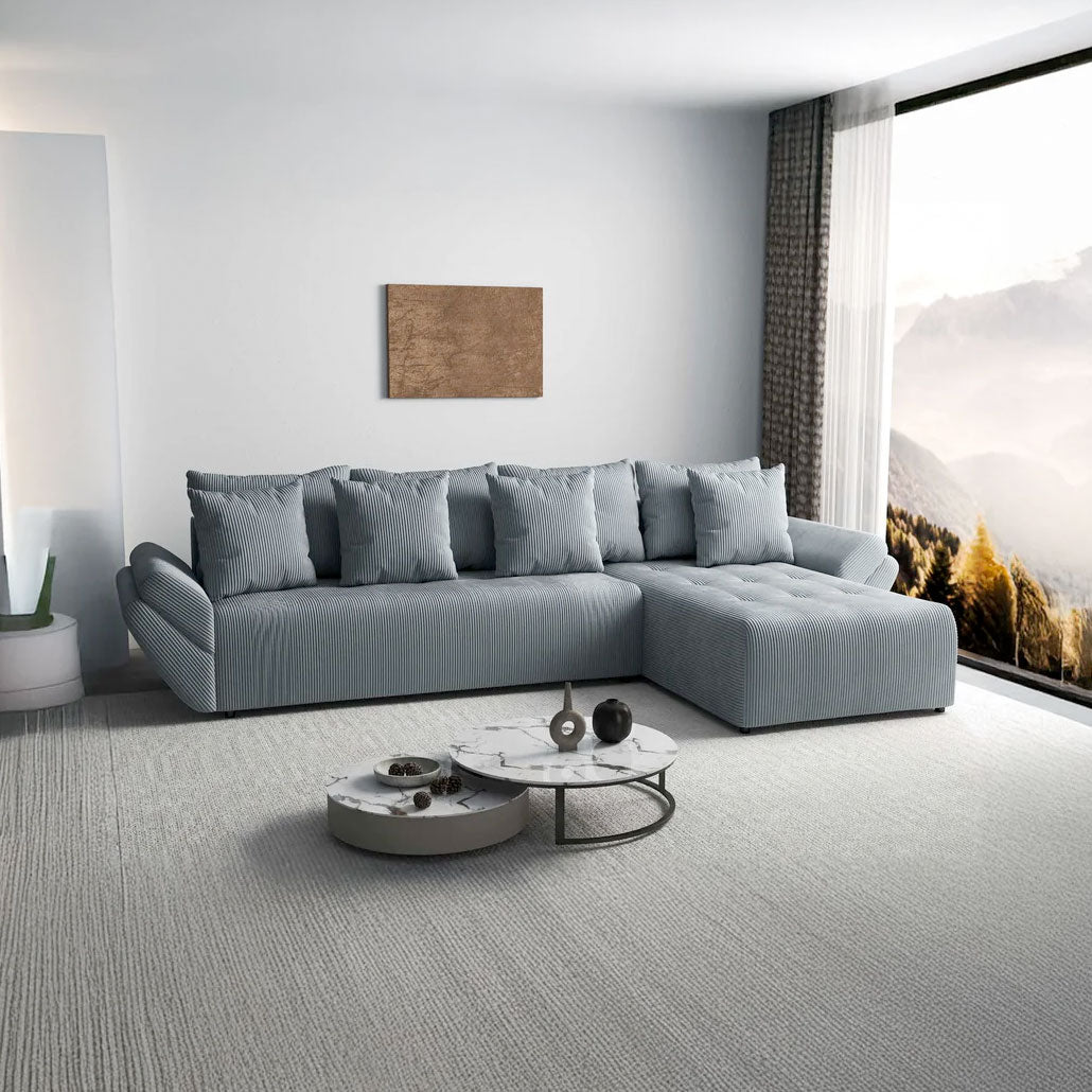 Colțar extensibil dumonde cu ladă de depozitare si sezut confortabil din spuma HR, Berlin XL Zoom Grey II 350x185 cm Fabrica