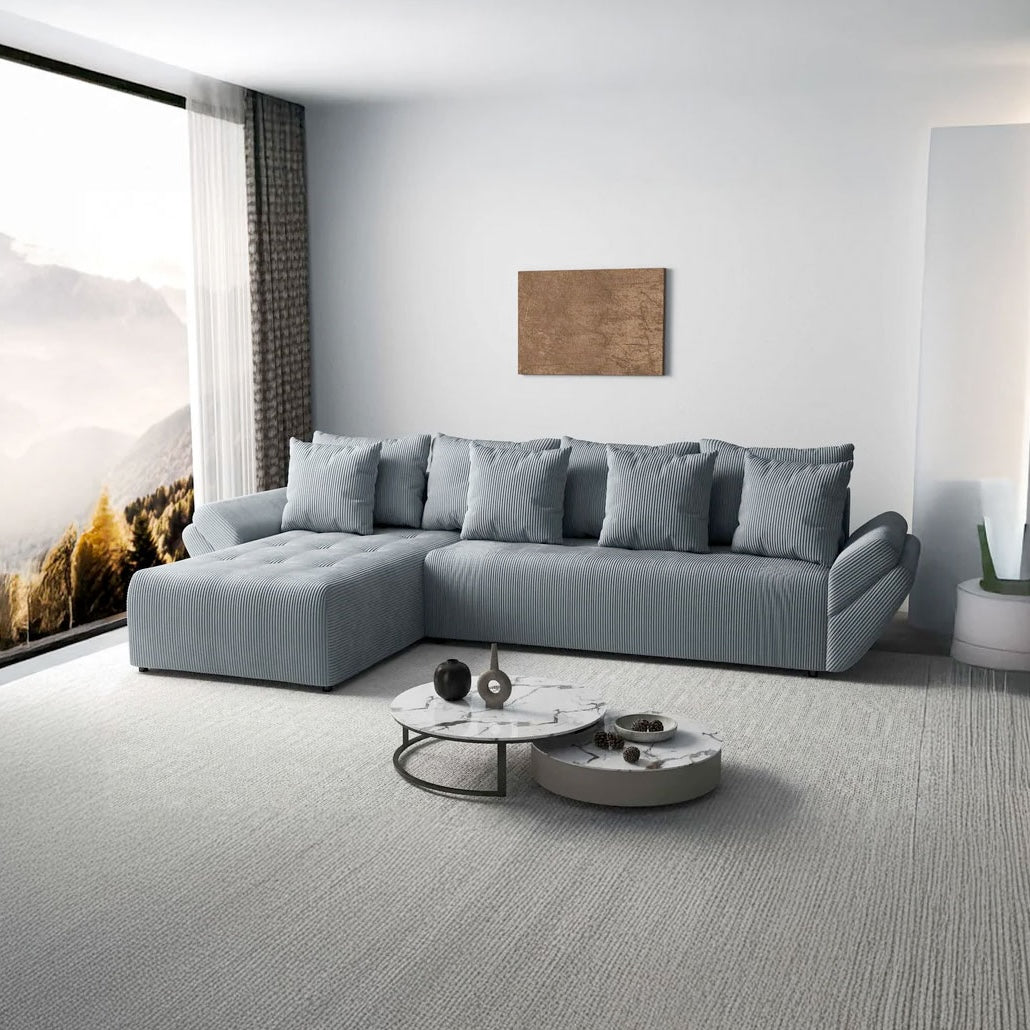 Colțar extensibil dumonde cu ladă de depozitare si sezut confortabil din spuma HR, Berlin XL Zoom Grey 350x185 cm Fabrica