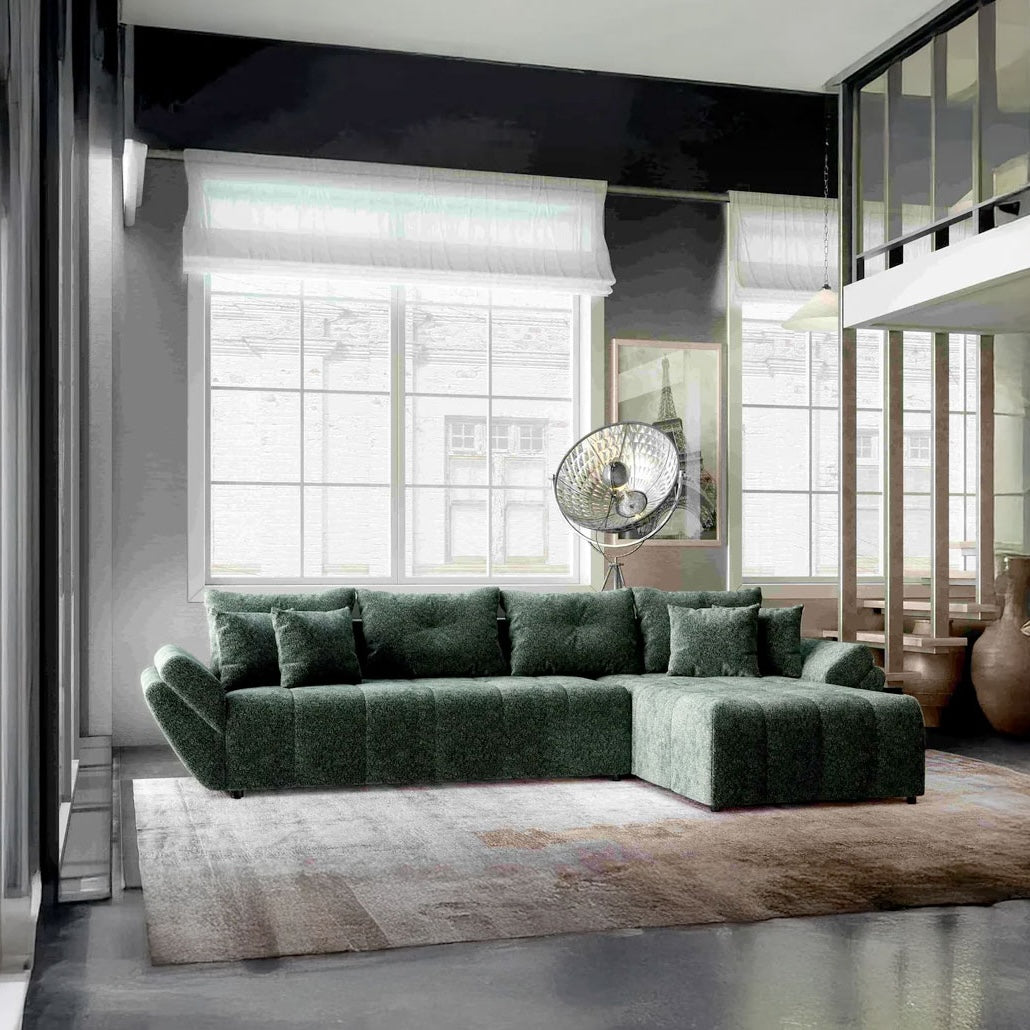 Colțar extensibil dumonde cu ladă de depozitare si sezut confortabil din spuma HR, Berlin XL Euphoria Green 350x185 cm II Fabrica