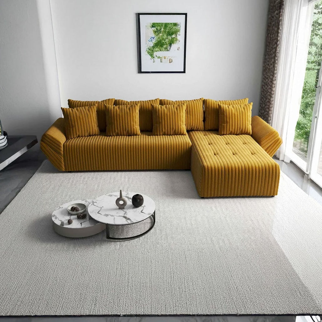 Colțar extensibil dumonde cu ladă de depozitare si sezut confortabil din spuma HR, Berlin XL Ambience Mustar II 350x185 cm Fabrica