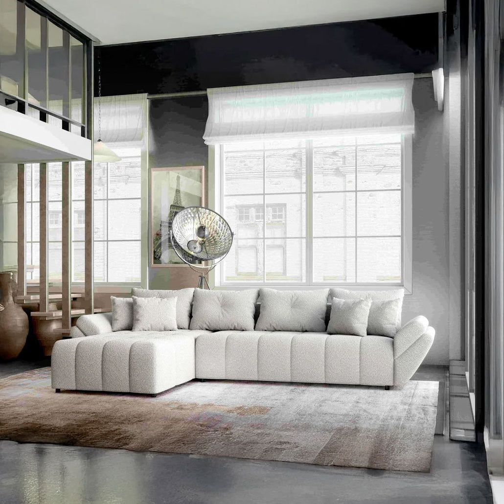 Colțar extensibil dumonde cu ladă de depozitare si sezut confortabil din spuma HR, Berlin XL Euphoria Dove 350x185 cm Fabrica