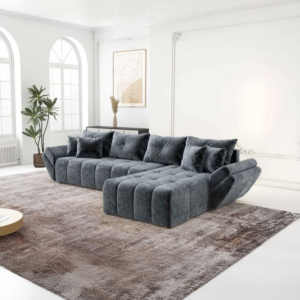 Colțar extensibil dumonde cu ladă de depozitare si sezut confortabil din spuma HR, Berlin XL Euphoria Graphite 350x185 cm II Fabrica
