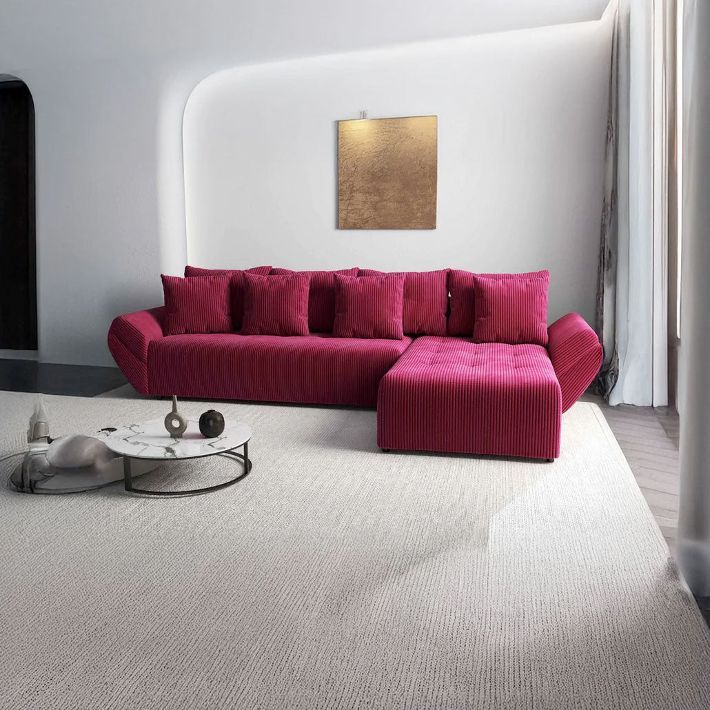 Colțar extensibil dumonde cu ladă de depozitare si sezut confortabil din spuma HR, Berlin XL Zoom Red 350x185 cm II Fabrica