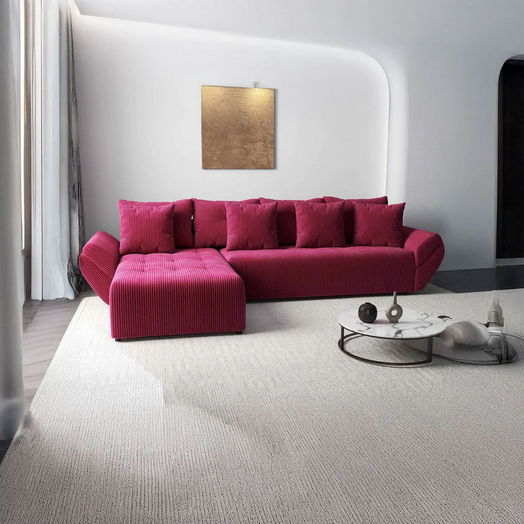 Colțar extensibil dumonde cu ladă de depozitare si sezut confortabil din spuma HR, Berlin XL Zoom Red 350x185 cm Fabrica