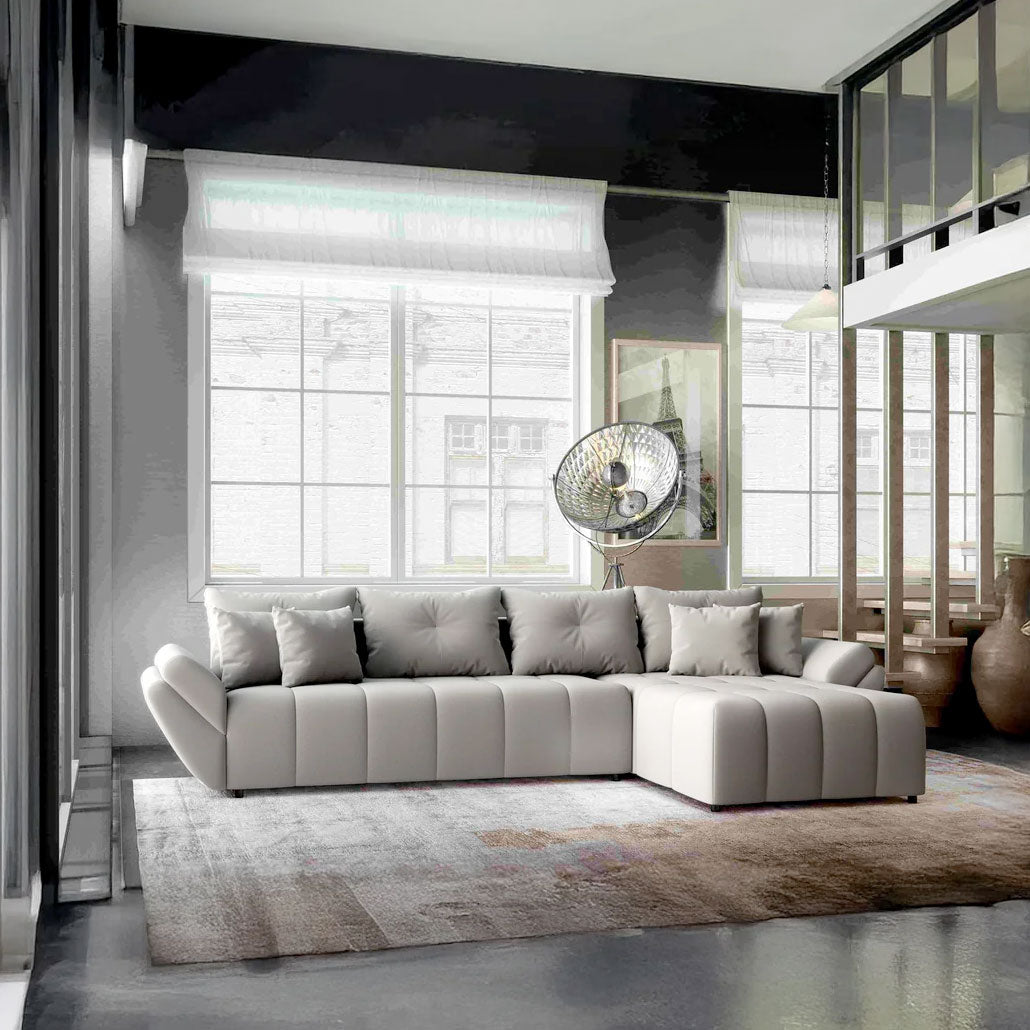 Colțar extensibil dumonde cu ladă de depozitare si sezut confortabil din spuma HR, Berlin XL Royal Gri 350x185 cm II Fabrica