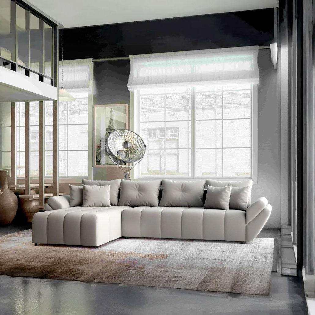 Colțar extensibil dumonde cu ladă de depozitare si sezut confortabil din spuma HR, Berlin XL Royal Gri 350x185 cm Fabrica