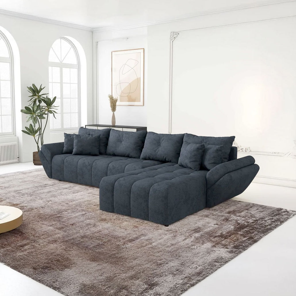 Colțar extensibil dumonde cu ladă de depozitare si sezut confortabil din spuma HR,Berlin XL Enjoy Antracit 350x185 cm II Fabrica