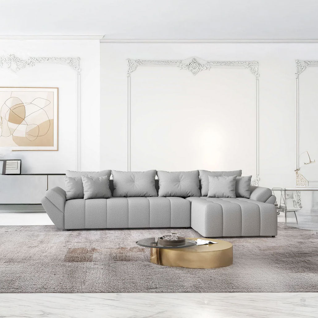 Colțar extensibil dumonde cu ladă de depozitare si sezut confortabil din spuma HR, Berlin XL Enjoy Grey 350x185 cm II Fabrica