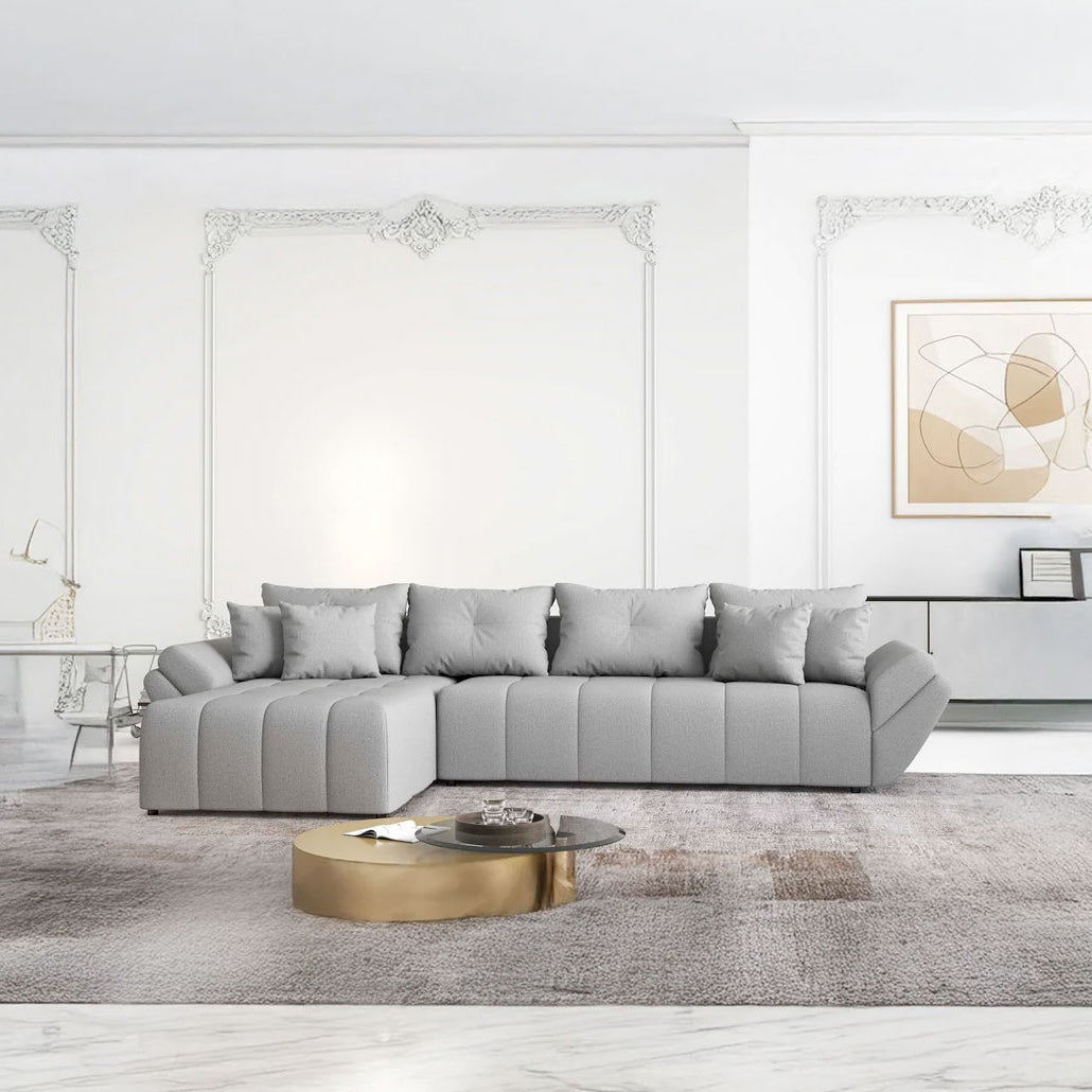 Colțar extensibil dumonde cu ladă de depozitare si sezut confortabil din spuma HR, Berlin XL Enjoy Grey 350x185 cm Fabrica